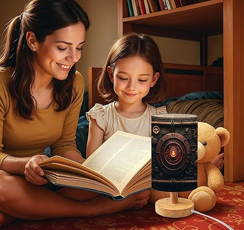 Miniatura 6 de Bedside Table Lamp Antique Vintage Rusty Steampunk Industrial Gear Metal Clock Old Dimmable Desk Lamp with Flaxen Fabric Shade Wood Base Nightstand