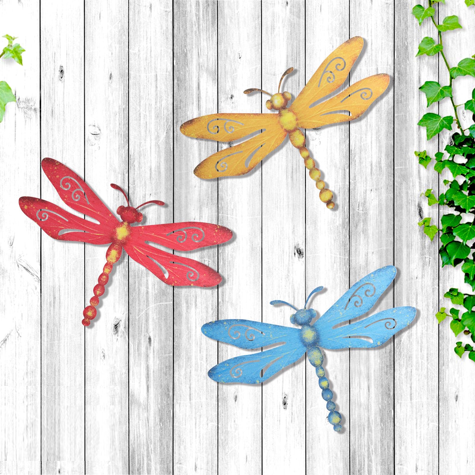 OYEFLY 3 Pack Metal Dragonfly Wall Decor,Dragonfly Garden Decor (Style 1)