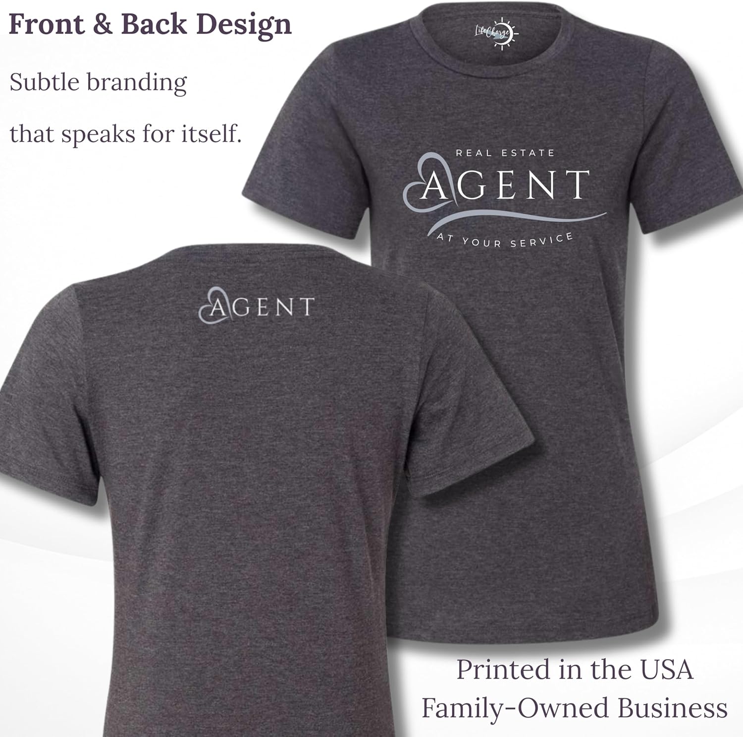 Real Estate Agent T-Shirt for Women – “at Your Service” Realtor Gift Top – Soft Charcoal Heather Cotton Blend – Relaxed Fit Crew Neck – Printed in The USA – Lead-Generating Real Estate Shirt - Medium - Image 4