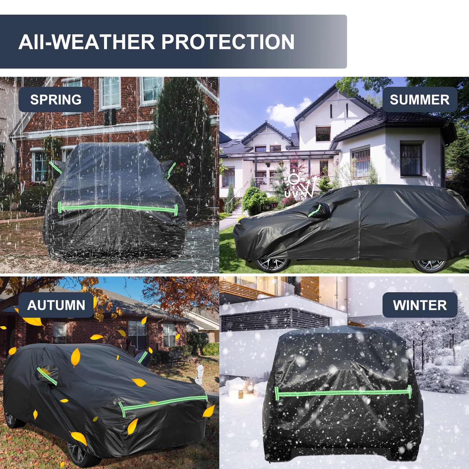 Wouvey Car Cover Waterproof All-Weather - Universal Fit 208-215 Inches SUV Door Zipper Waterproof Sun Protection Outdoor Car — view 6