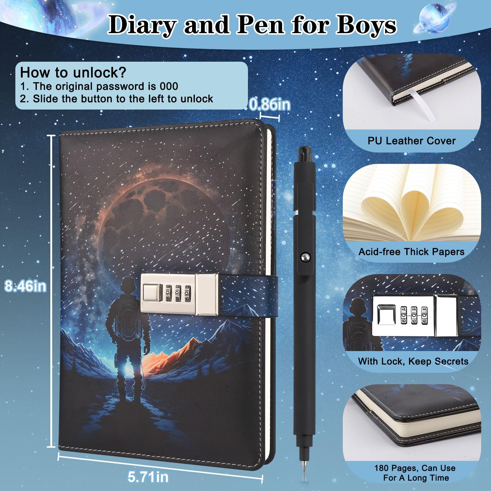 Journal Intime à Cadenas Code – Football, A5, 180 Pages – Cadeau Garçon 8-16 Ans – Couverture PU Imperméable
