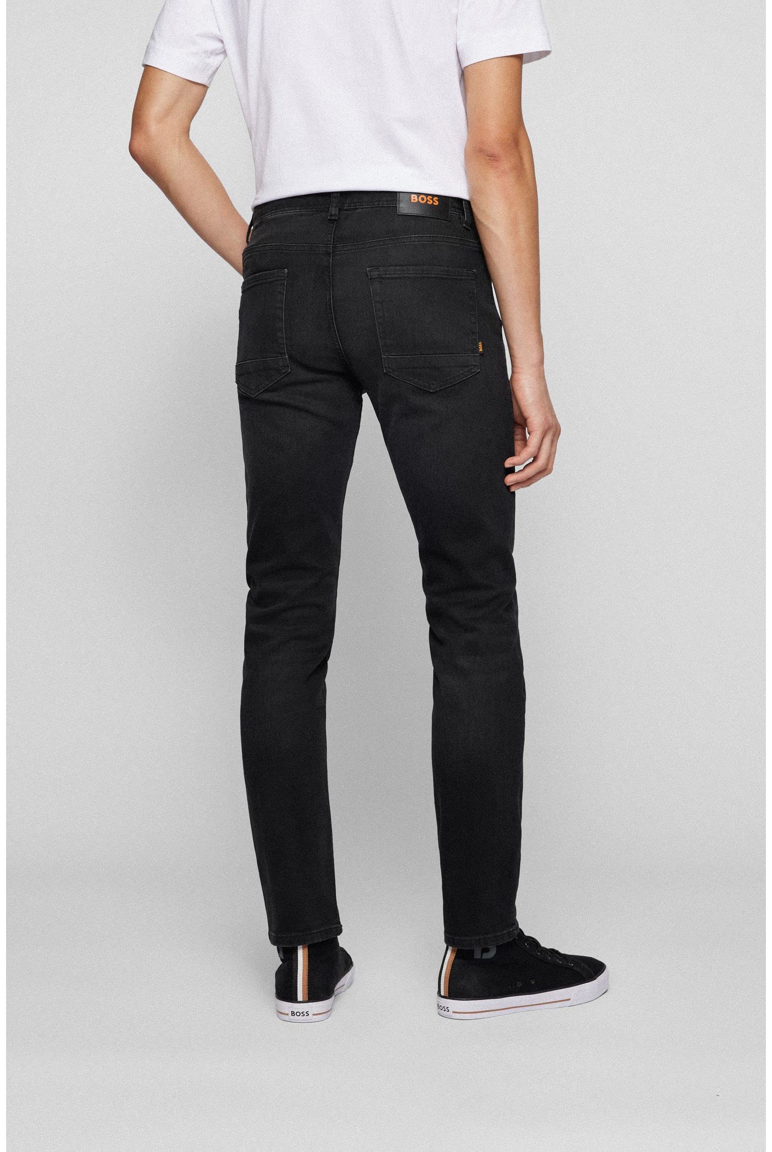 BOSS Schwarze Tapered-fit Jeans Aus Bequemem Stretch-Denim