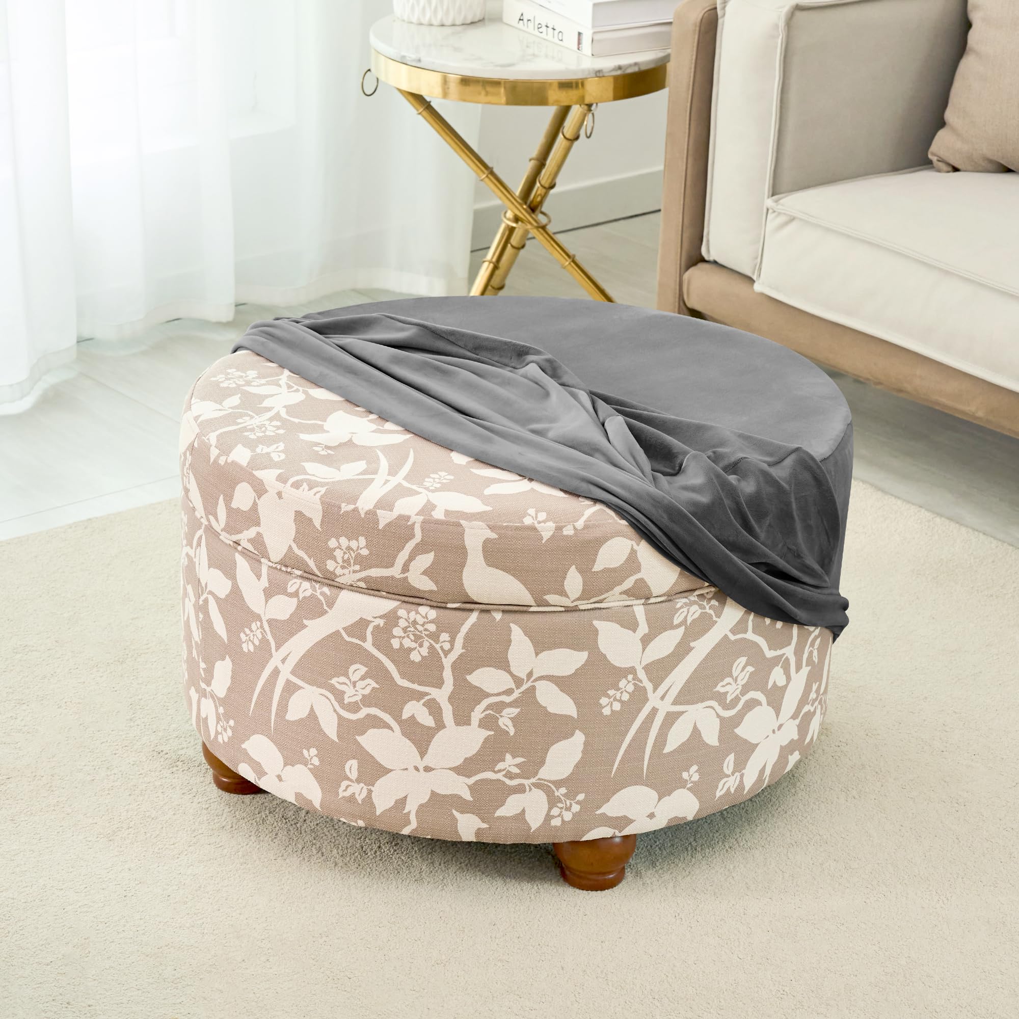 Retro Flower Ottoman Cover – Soft, Stretchy Slipcover For Rectangle Storage Footstools | Easy Wash & Non-Slip