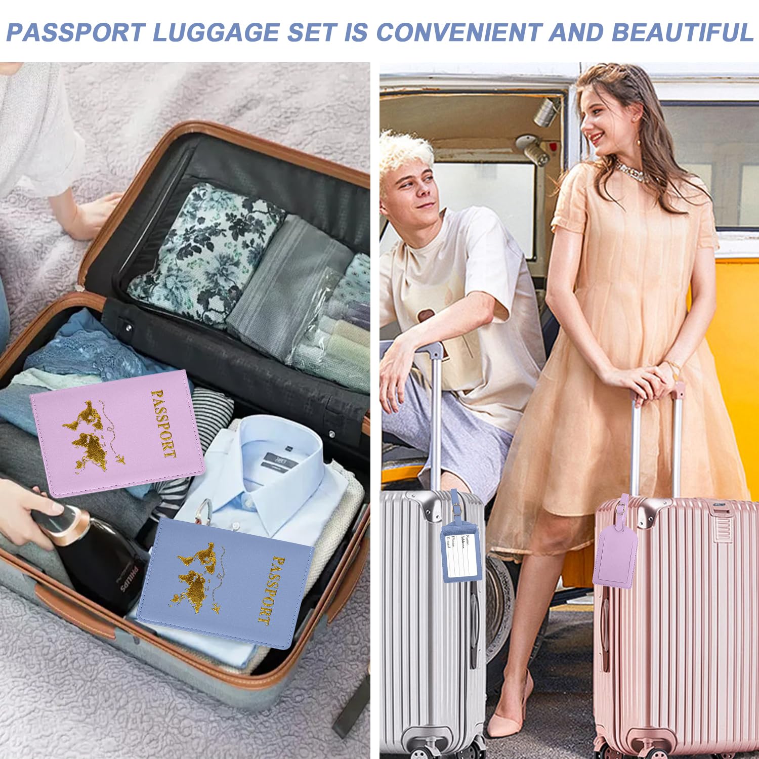 Custodia per passaporto, 2 pezzi Custodia per passaporto con 2 targhette per bagagli, Porta passaporto, Copertina per passaporto, Custodia per passaporto, Custodie per passaporto con targhette
