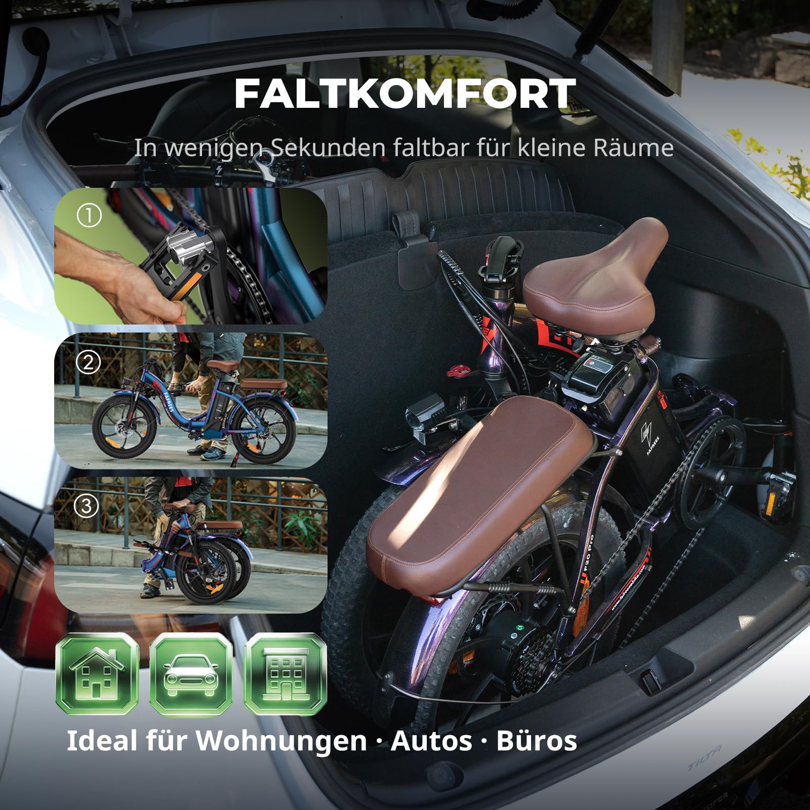 Fafrees F20 PRO Herren E Bike Klapprad 20 Zoll Fatbike [ Offiziell ] Elektrofahrrad 36V 20AH Akku, Damen E-Bike Elektrisch Fahrrad 250W, Ebike 25km/h, Klappbar E Mountainbike Erwachsene 140kg