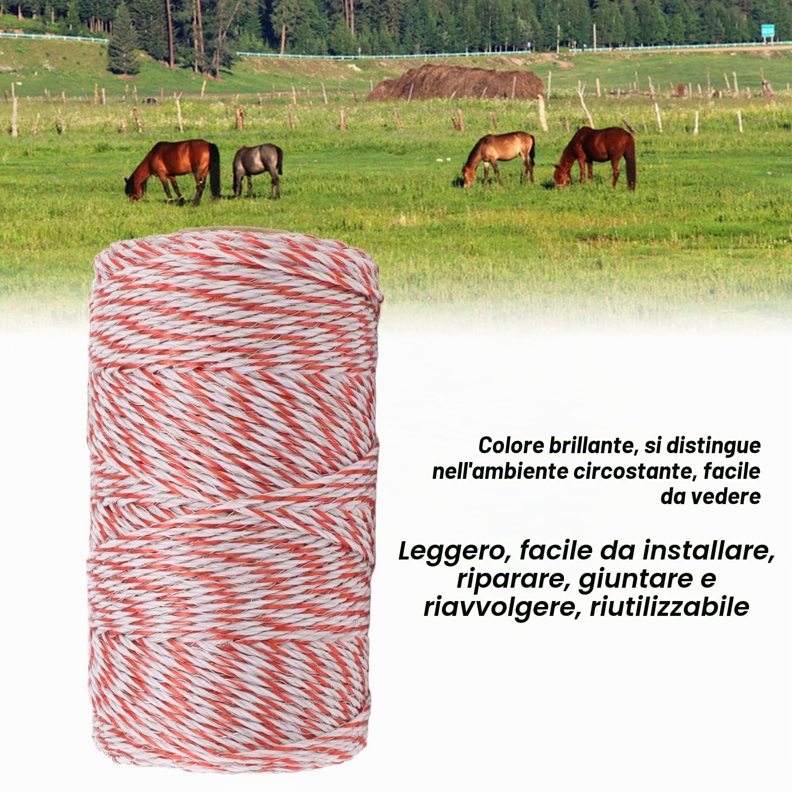 Recinto Elettrico Polywire, Filo di Acciaio Inossidabile Corda per Recinto Elettrico, Forte conduttività Resistenza alla Corrosione Filo per Recinto Elettrico per Cavalli, Bovini