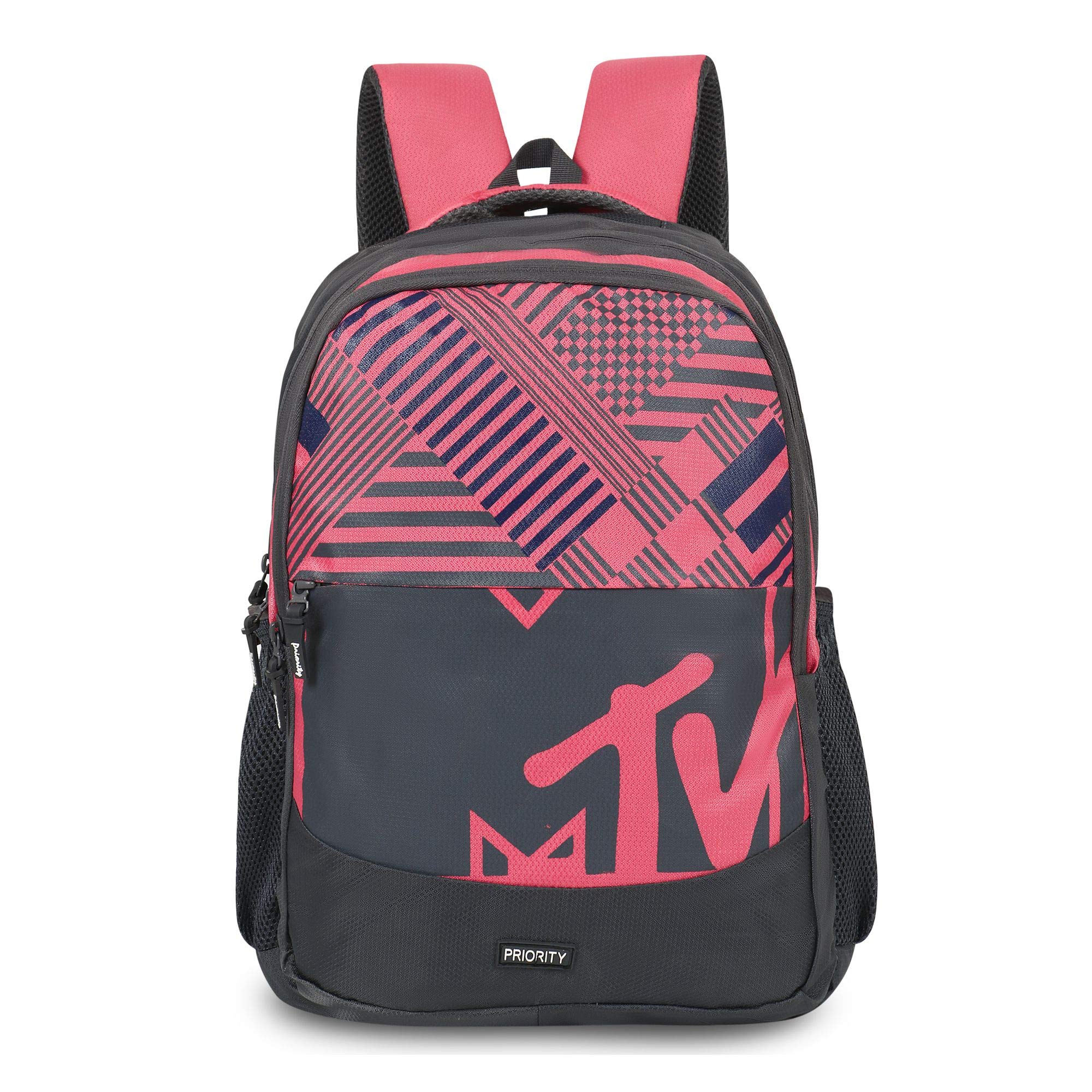 Priority MTV Loud 32 litres Dark Grey - Pink Polyester College Bag | Casual Backpack for Boys & Girls (25123)