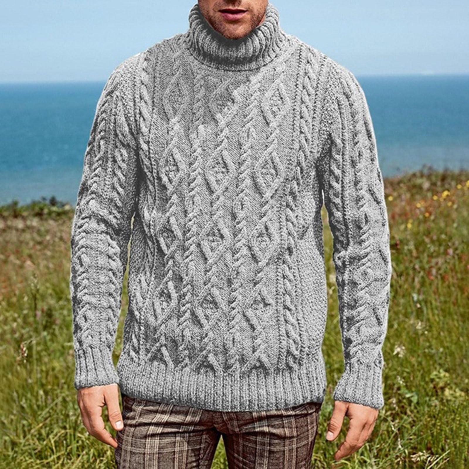 Jersey de cuello alto para hombre, cuello de tortuga, jersey de punto de cuello alto, suéter de negocios, informal, suéter de invierno, manga larga