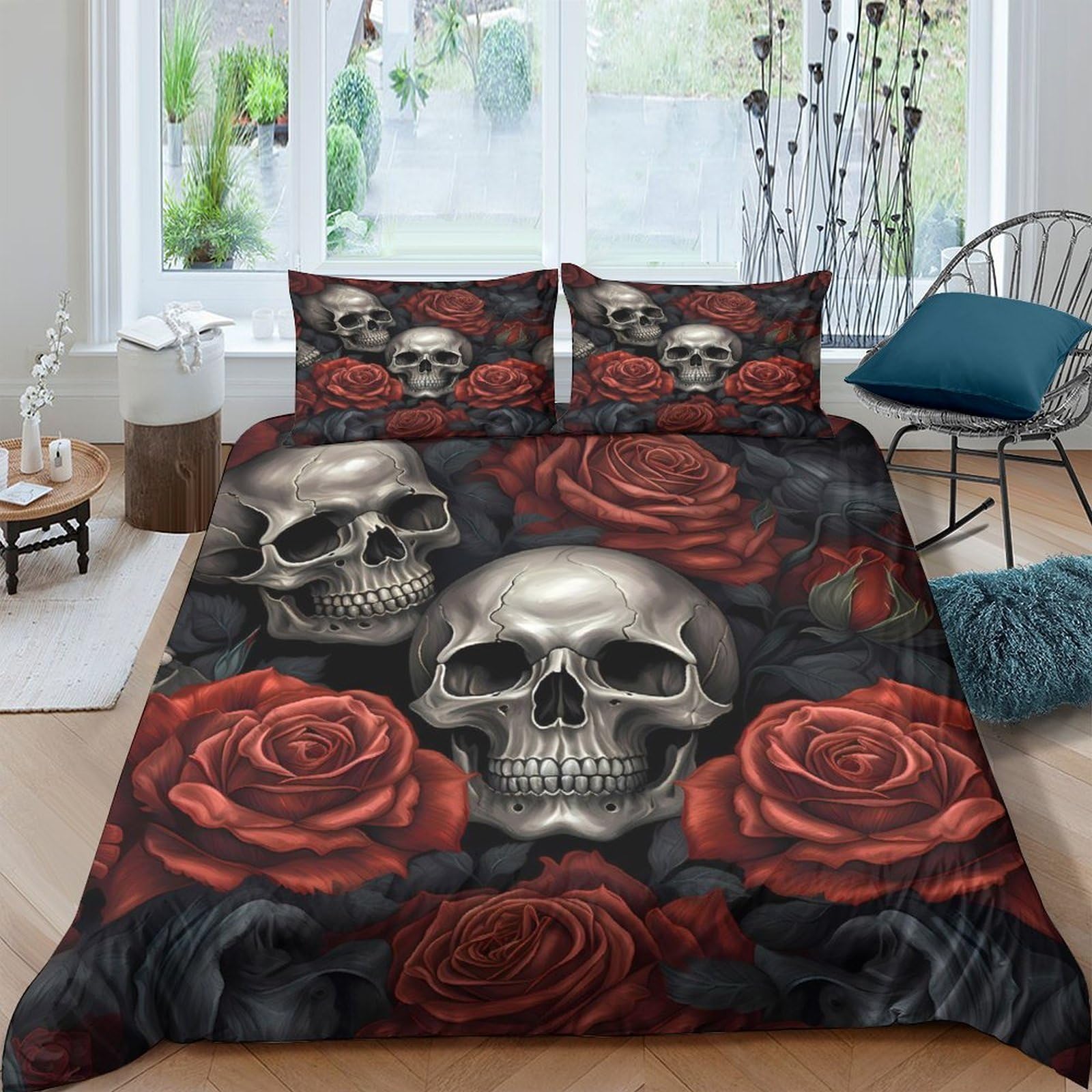 Parure de lit rose skulls microfibre 220x240 cm 3 pièces