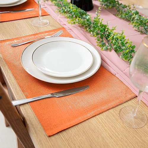 Miniatura 6 de Juego de 8 manteles individuales de lino, lavables a máquina, resistentes al calor, sin arrugas, de poliéster grueso, para cocina, mesa de comedor