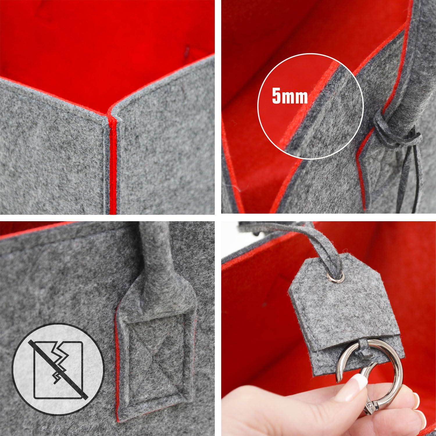 DuneDesign Fino a 25 kg: Borsa Feltro XXL - 50x25x25 Mobile Portalegna da Interno Borsa Legna per Camino Porta Pellet - Cestino Spesa Porta Coperte da Salotto Cestello Portabottiglie Cesto Biancheria