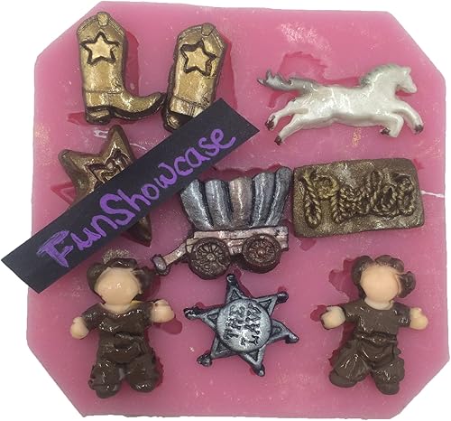 Miniatura 2 de FUNSHOWCASE Mini molde de silicona para dulces con tema de vaquero del salvaje oeste, para decoración de pasteles, manualidades, arcilla polimérica,