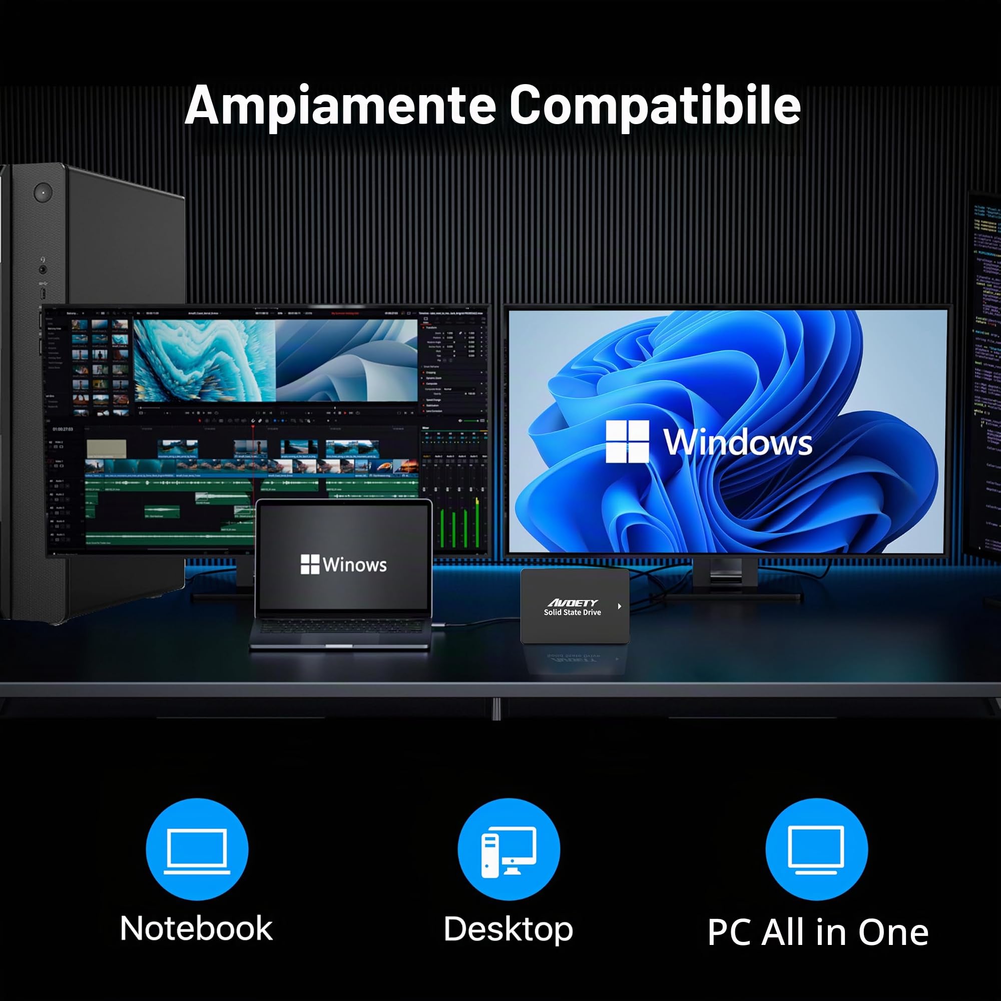 SSD SATA III 2,5"– SSD 256 GB Velocità di lettura 550 MB/s, Internal Solid State Drive 3D NAND per Prestazioni più veloci su PC/desktop e laptop (AS550)