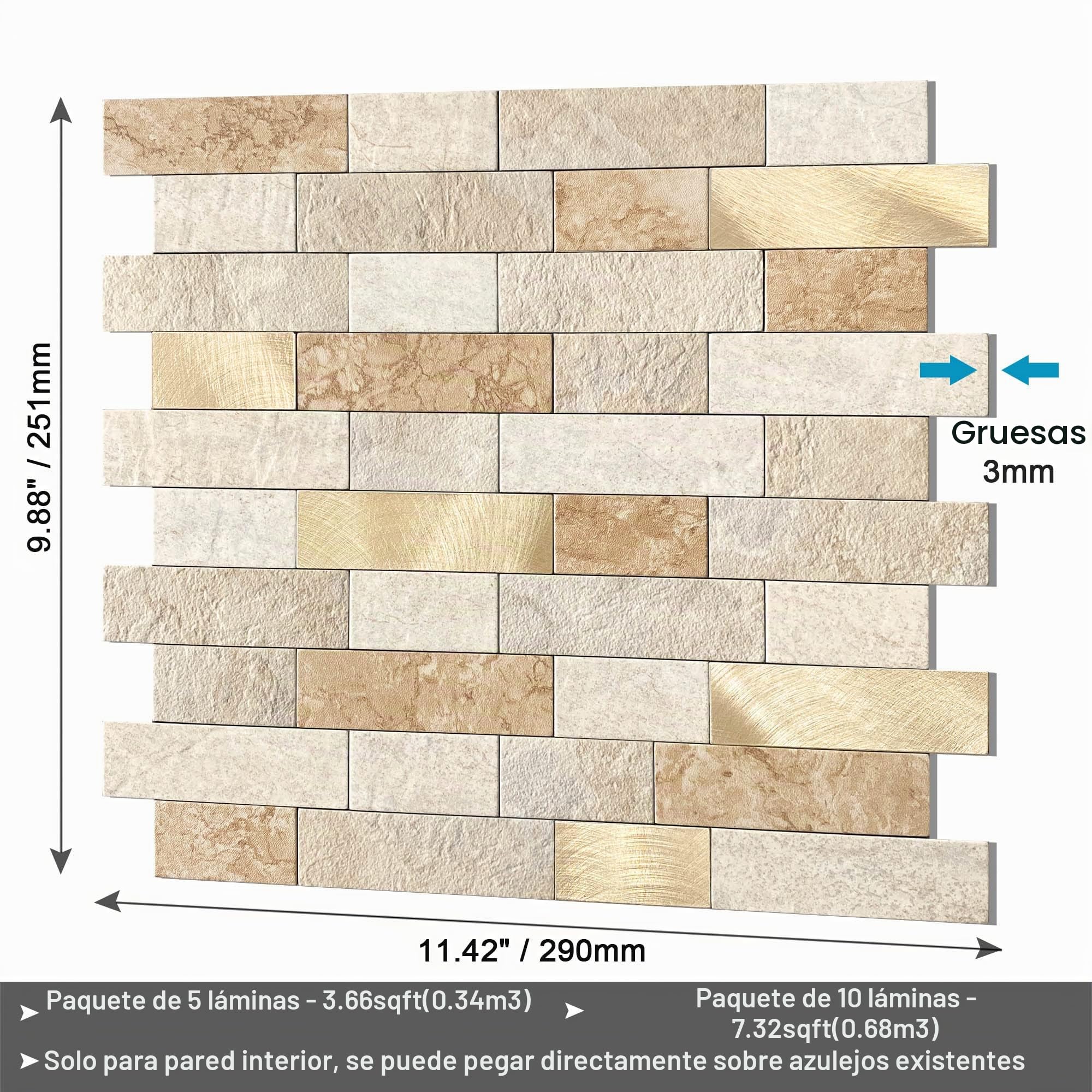 BeNice Azulejos Adhesivos Metro Mosaico Marmol Marrón 10pzs