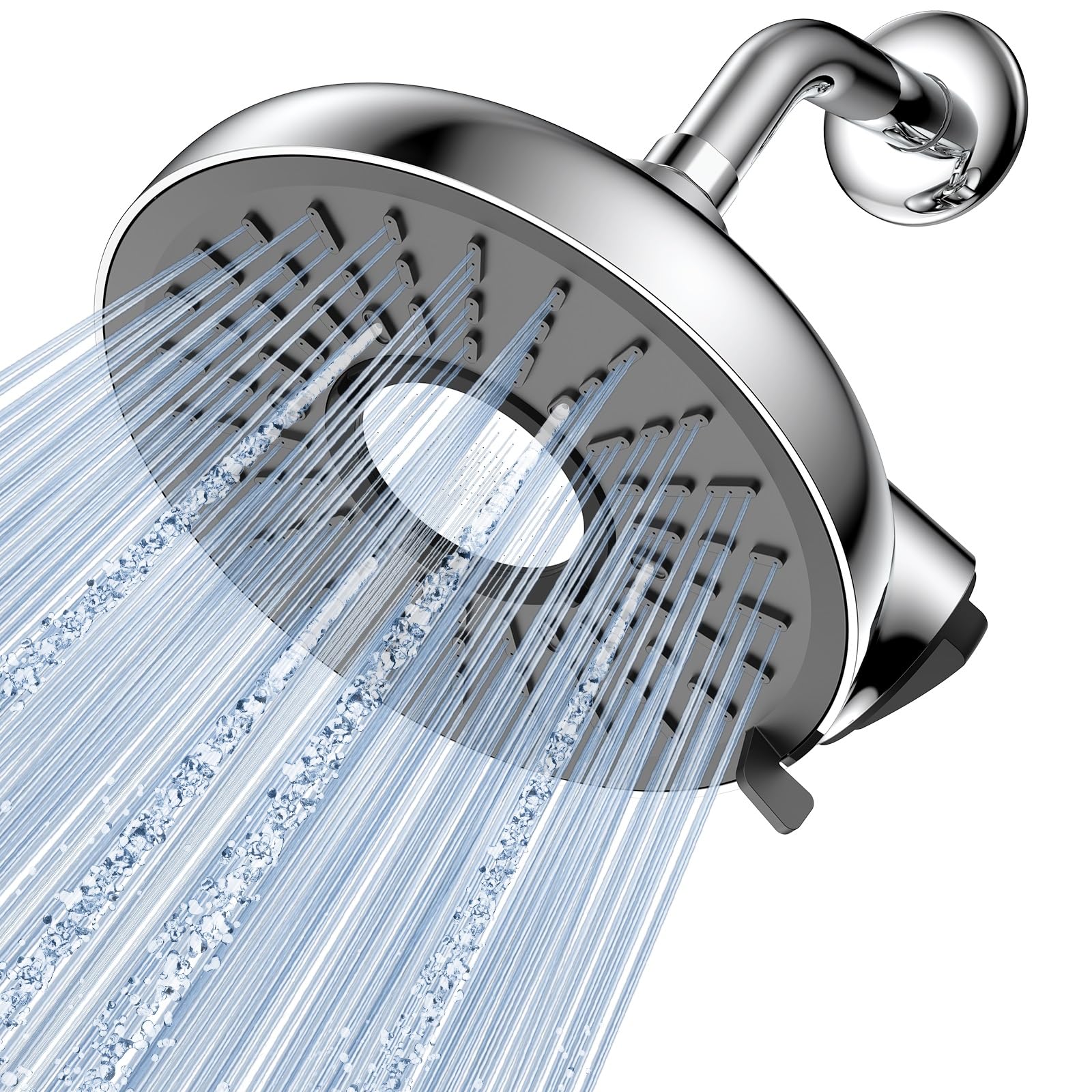 BOWGER Soffione doccia a pioggia, soffione a cascata ad alta pressione da 15,2 cm, angoli regolabili, ugelli in silicone anti-intasamento, installazione senza attrezzi, esperienza doccia di lusso