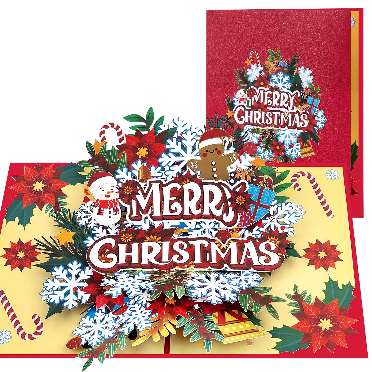 CNLITIHEKA 3D Christmas Card, Snowflake Flower Blossoms Card for Winter, Christmas or Holidays, Includes Envelope.