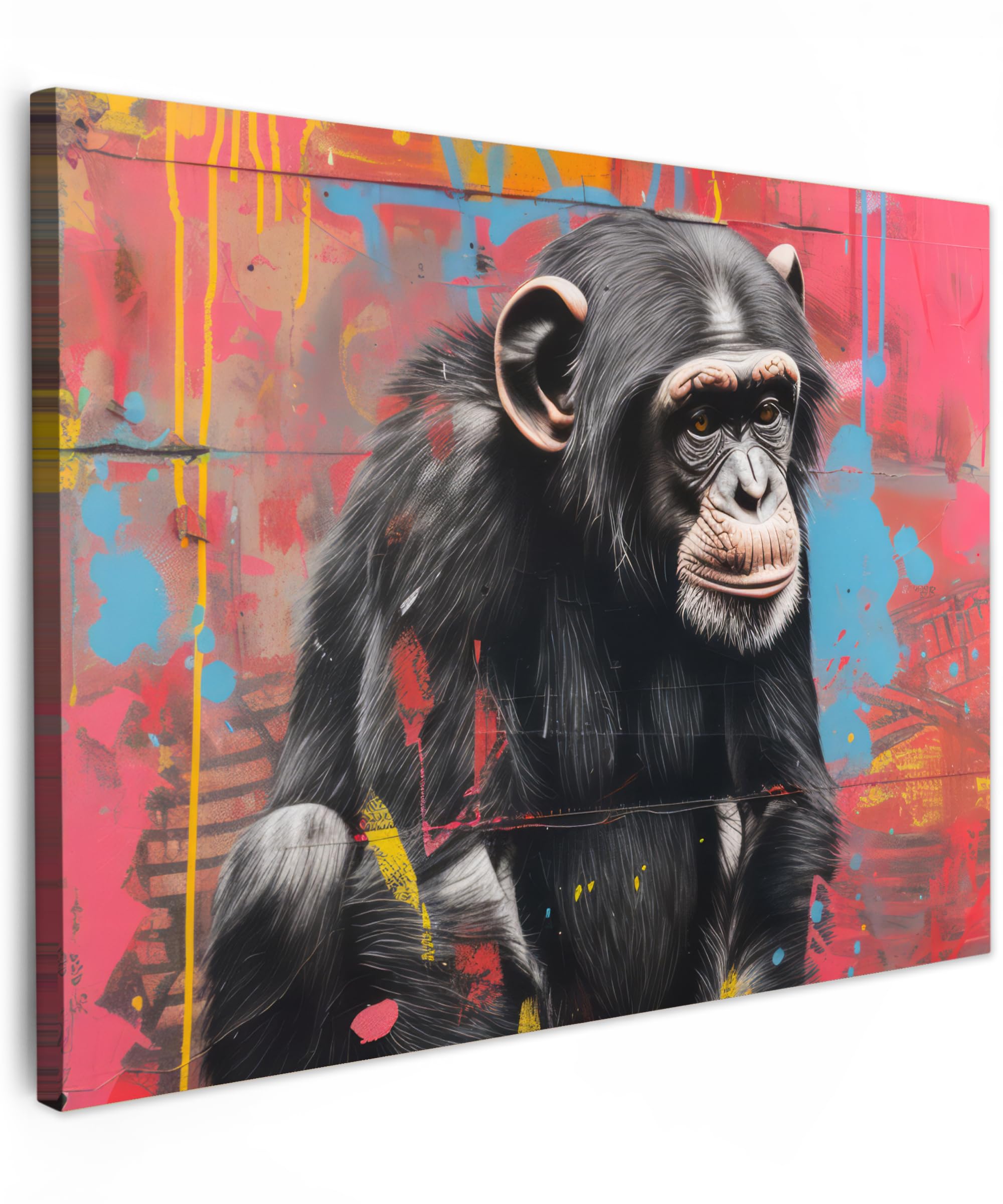 MuchoWow© Canvas Wall Art Work 16"x12" / 40x30 cm Room Decor Painting Wallfillers Picture Decoration Prints Graffiti - Chimpanzee - Animals - Street art - Banksy — image 1