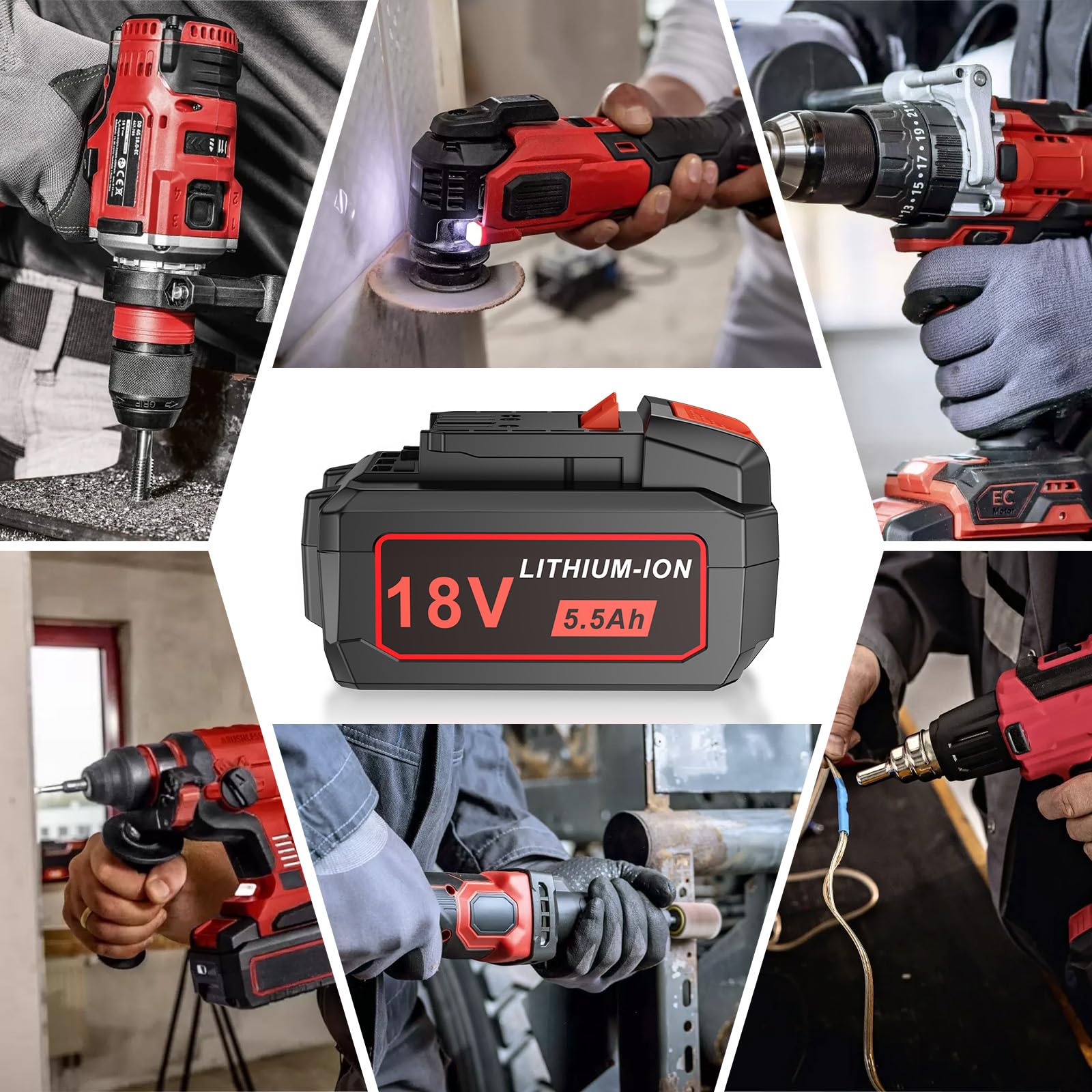 Batteria agli ioni di litio da 18 V, 5500 mAh, per attrezzi Flex AP, FL1850, batteria di ricambio 445894, con indicatore di carica