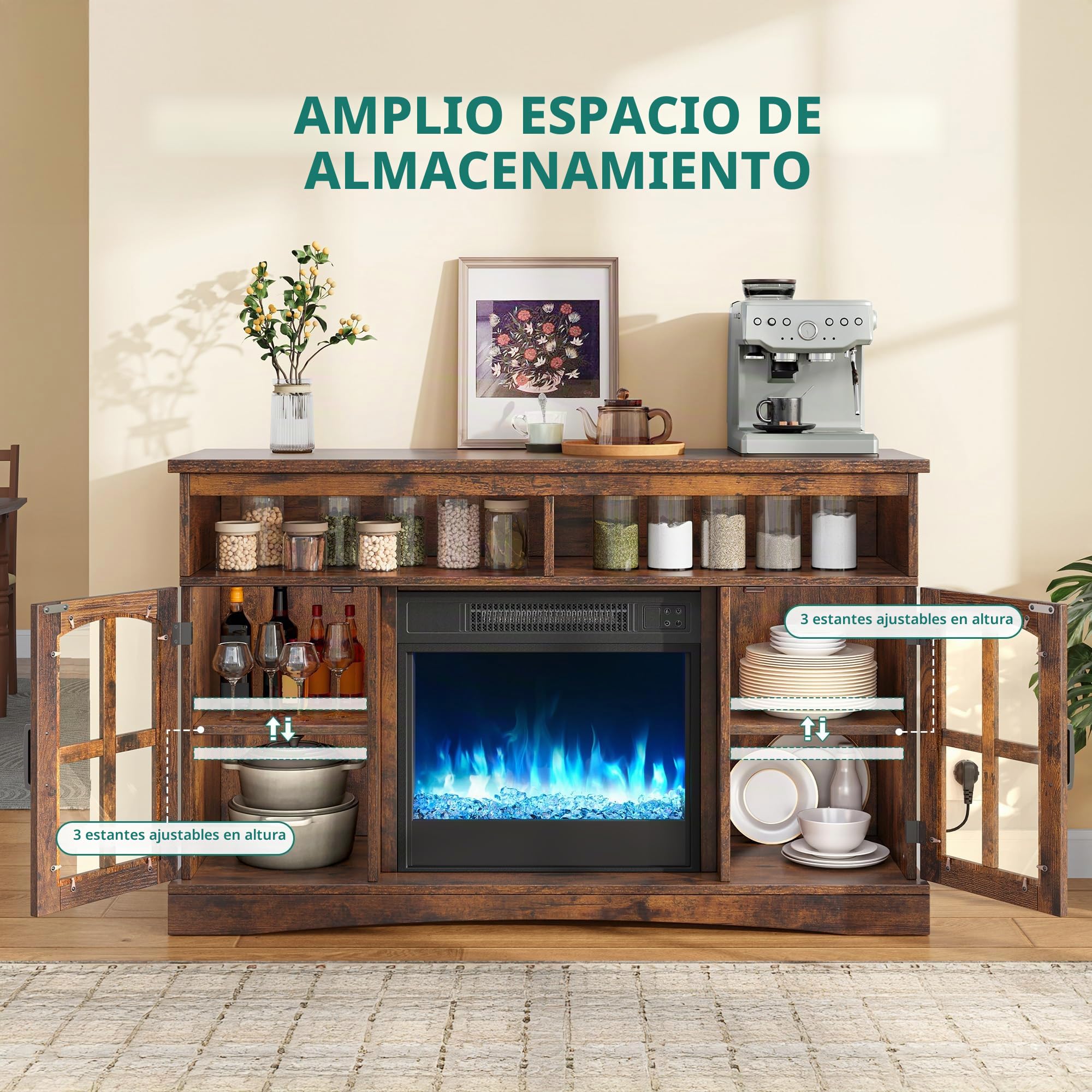 YITAHOME Chimenea eléctrica con calefacción, Chimenea eléctrica para la Sala de Estar con Efecto de Llama, Llama Ajustable, Temporizador de 1-8 Horas, protección contra sobrecalentamiento, función de