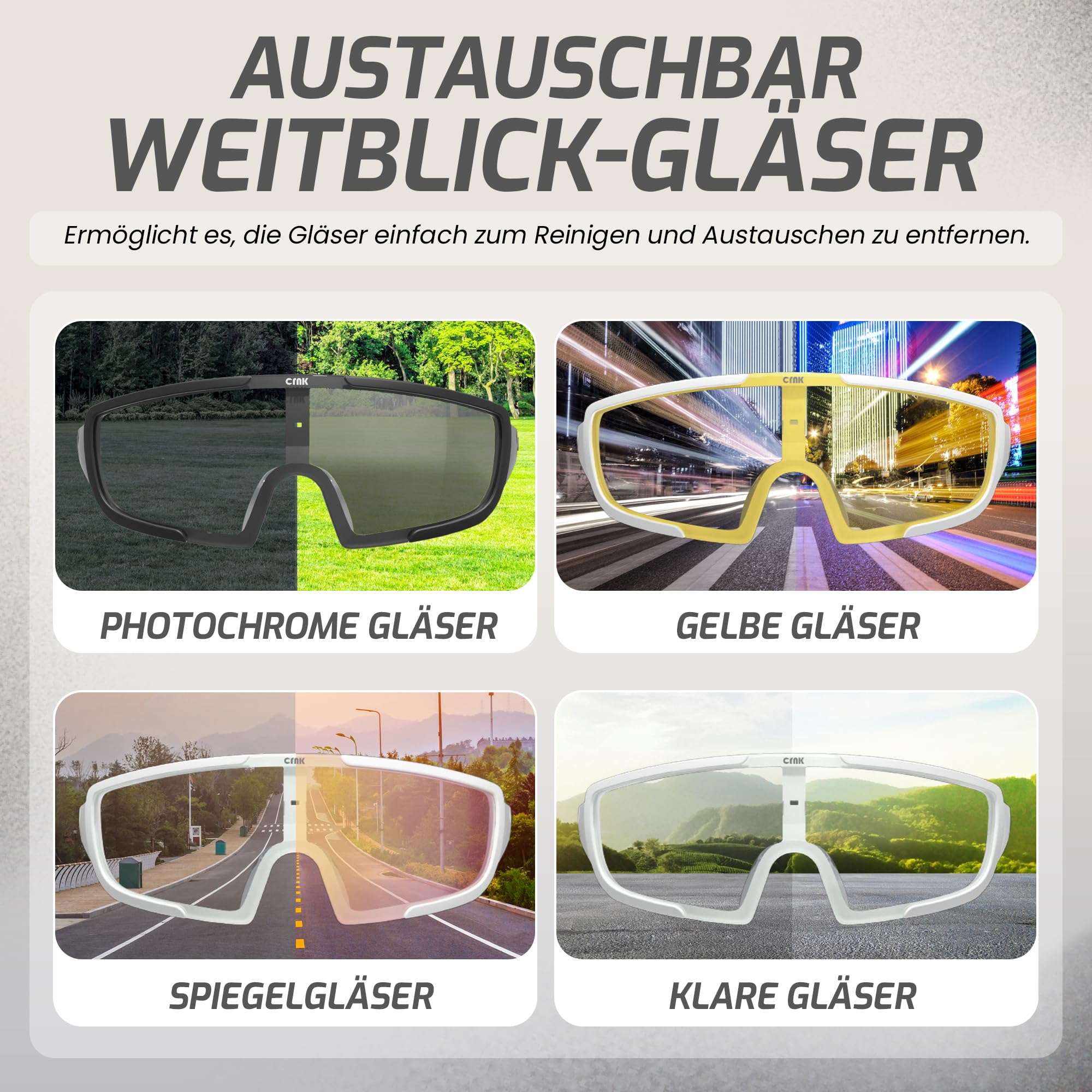 CRNK Vivid Optical 2 okulary sportowe – ultralekkie i wytrzymałe, ochrona UV400, ochrona przed zaparowaniem, opcja fotochromiczna – idealne do jazdy na rowerze, MTB, biegania i sportów na świeżym