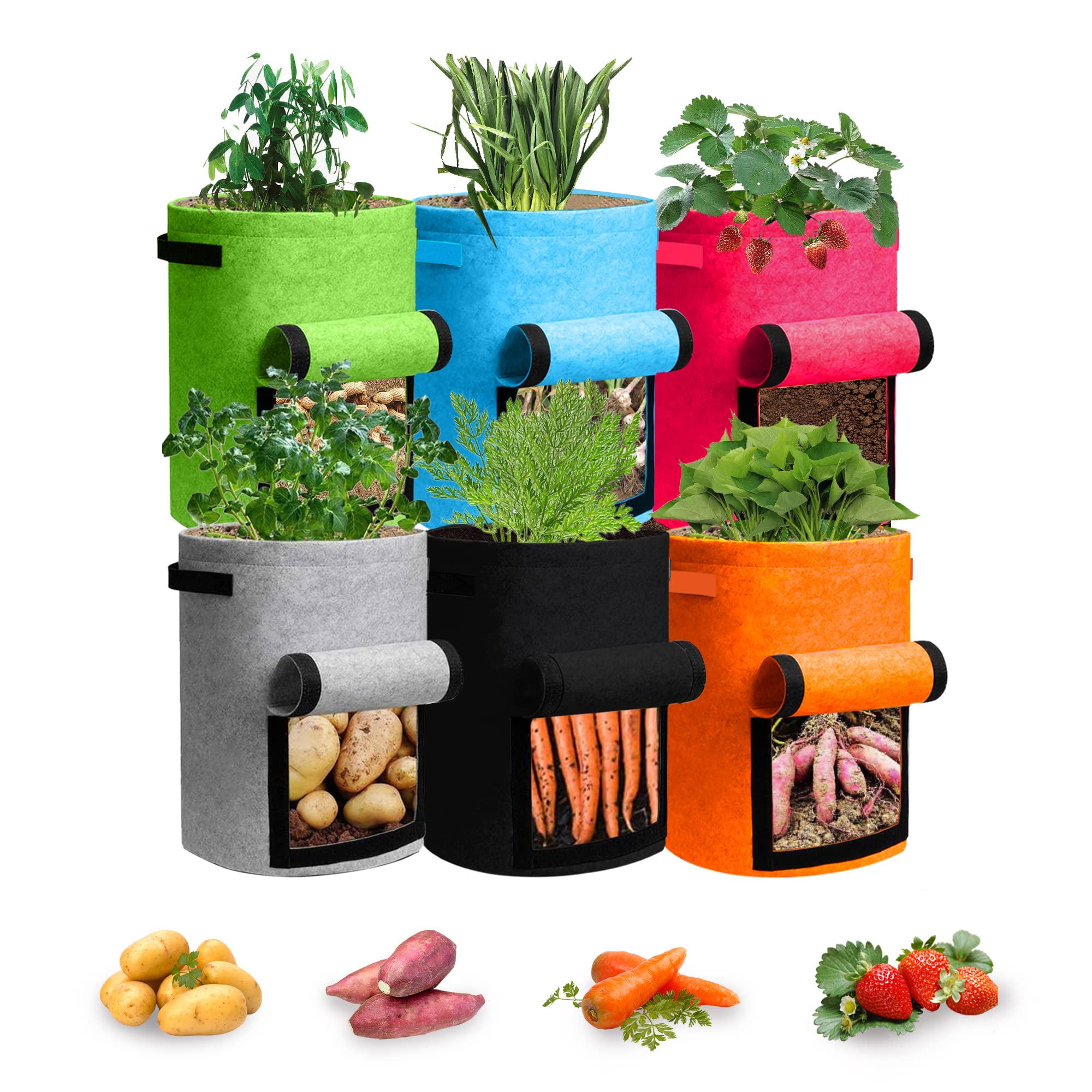 Dobures 6 Pack 10 Gallon Potato Grow Bags with Flap Window,Planter Pot