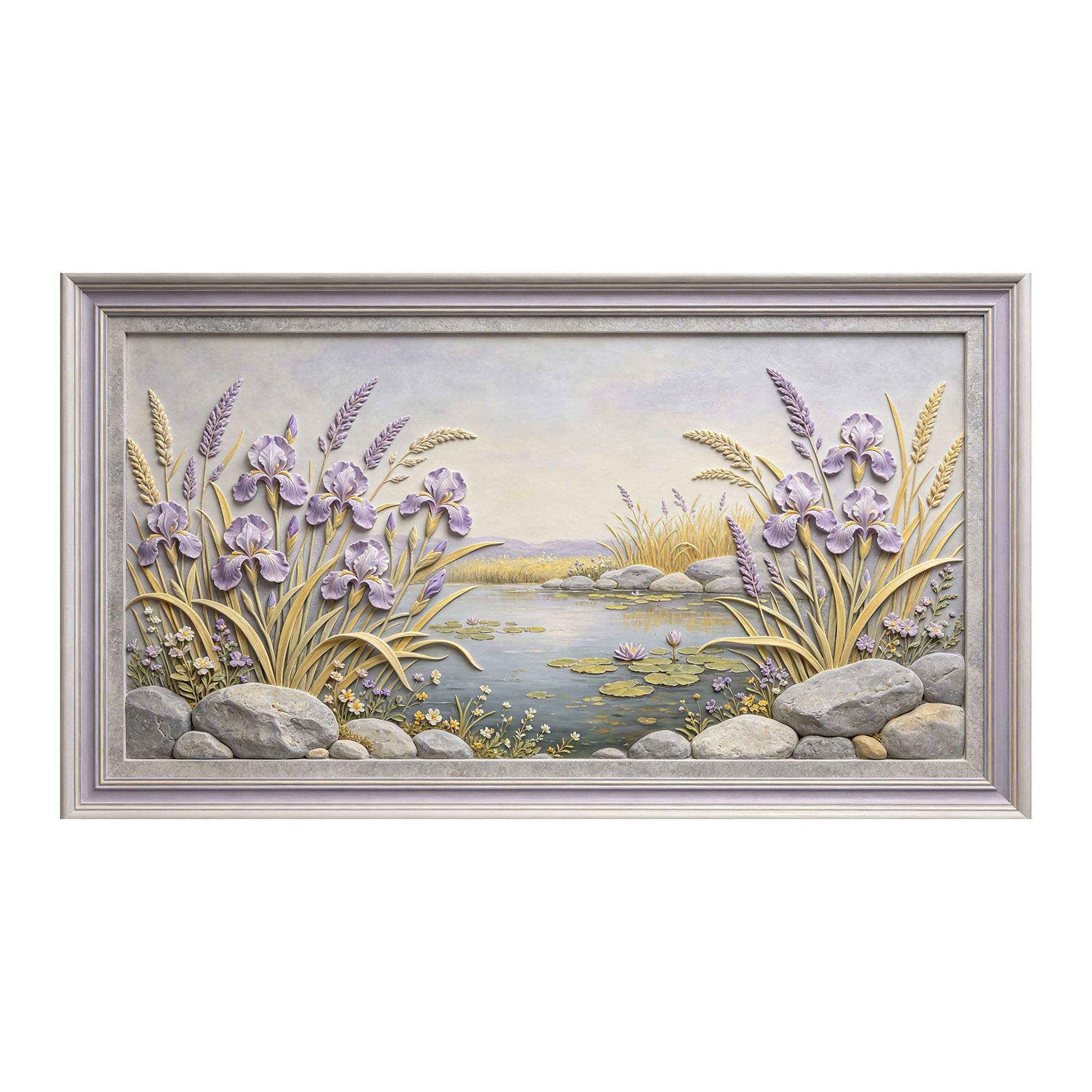 Murasolite 3D Framed Wall Art Lily Pond Floral Landscape Oil Painting Style SelfAdhesive Fabric Mural Wall Decor， Peel and Stick No Damage to Wall， AntiFall Safe Design for Bedroom Living Room