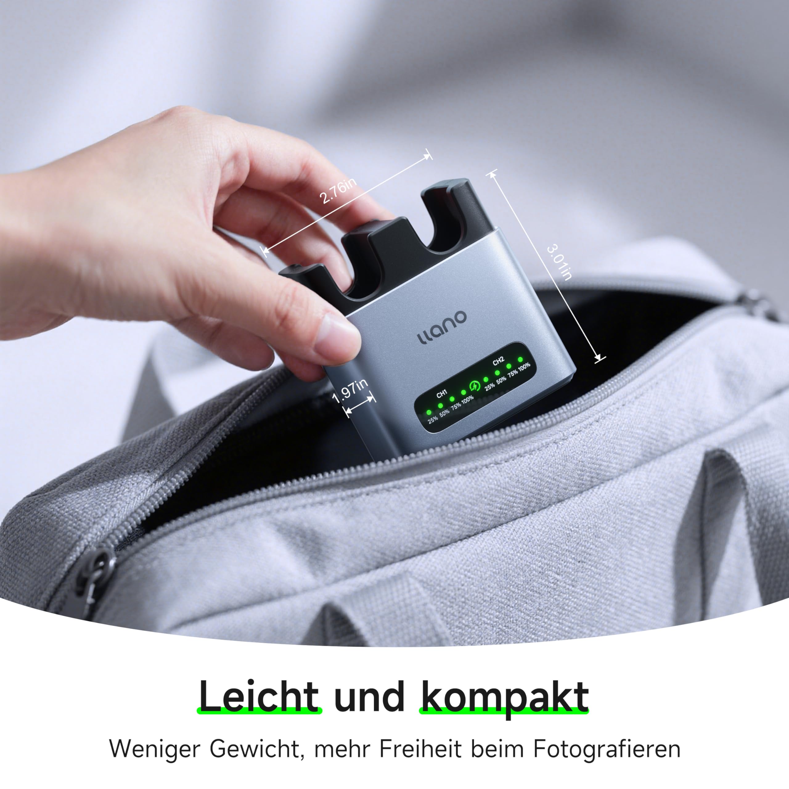 llano DMW-BLK22 20W PD Schnellladegerät für Panasonic Lumix GH5 GH5II GH6 GH7 S5 S5II S5IIX S9 G9II, Dual USB-C Ladebox mit CNC Aluminiumgehäuse & LED-Anzeige (CM2 Serie)