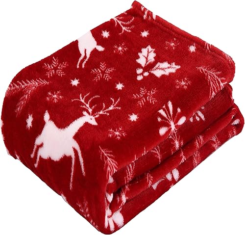 Miniatura 2 de Elegant Comfort - Manta de forro de vellón con estampado de Navidad, 50 x 60pulgadas (reno borgoña)