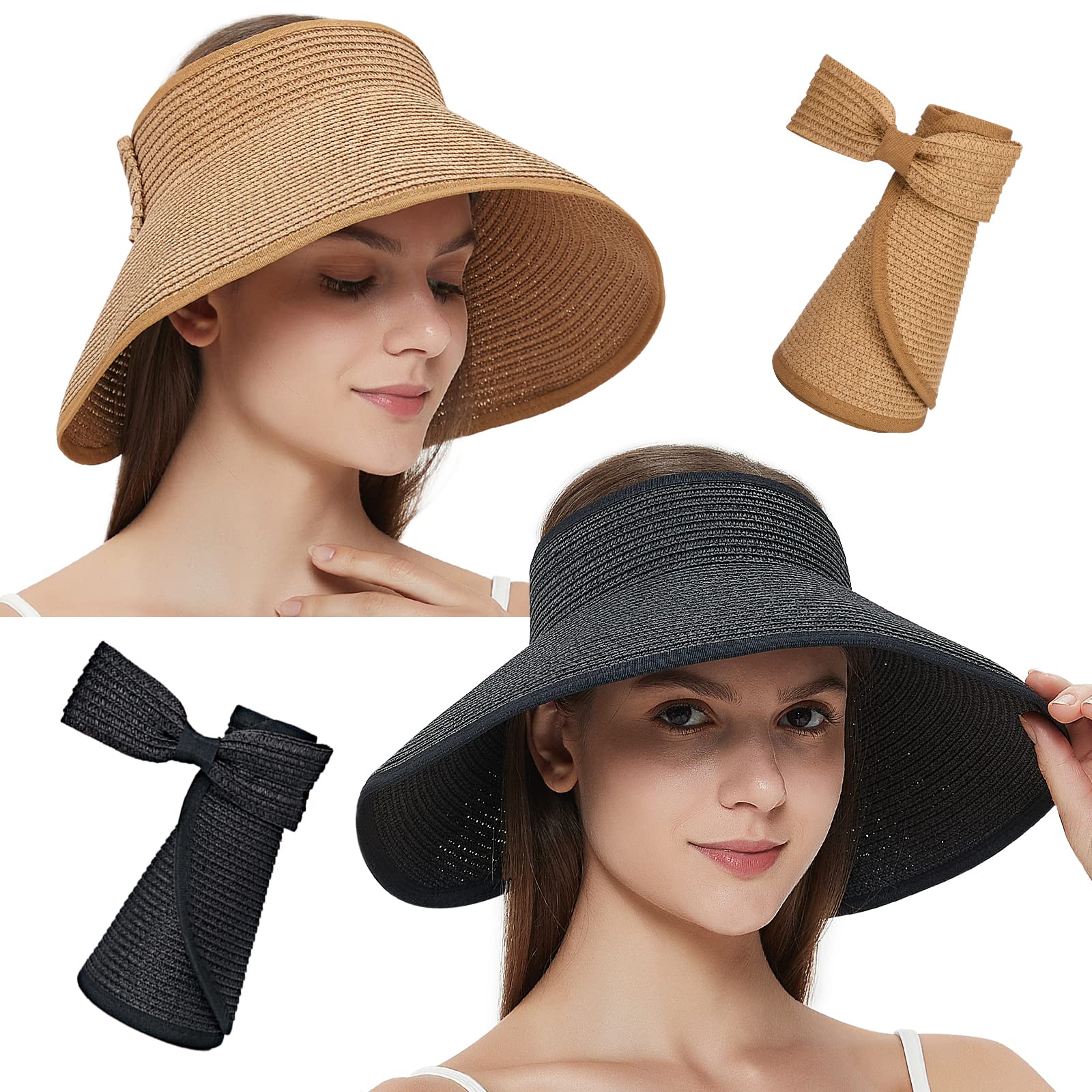 MAYLISACC Sombrero de Visera Plegable Verano Sombrero para el Sol Mujeres con Bowknot para Damas UPF50