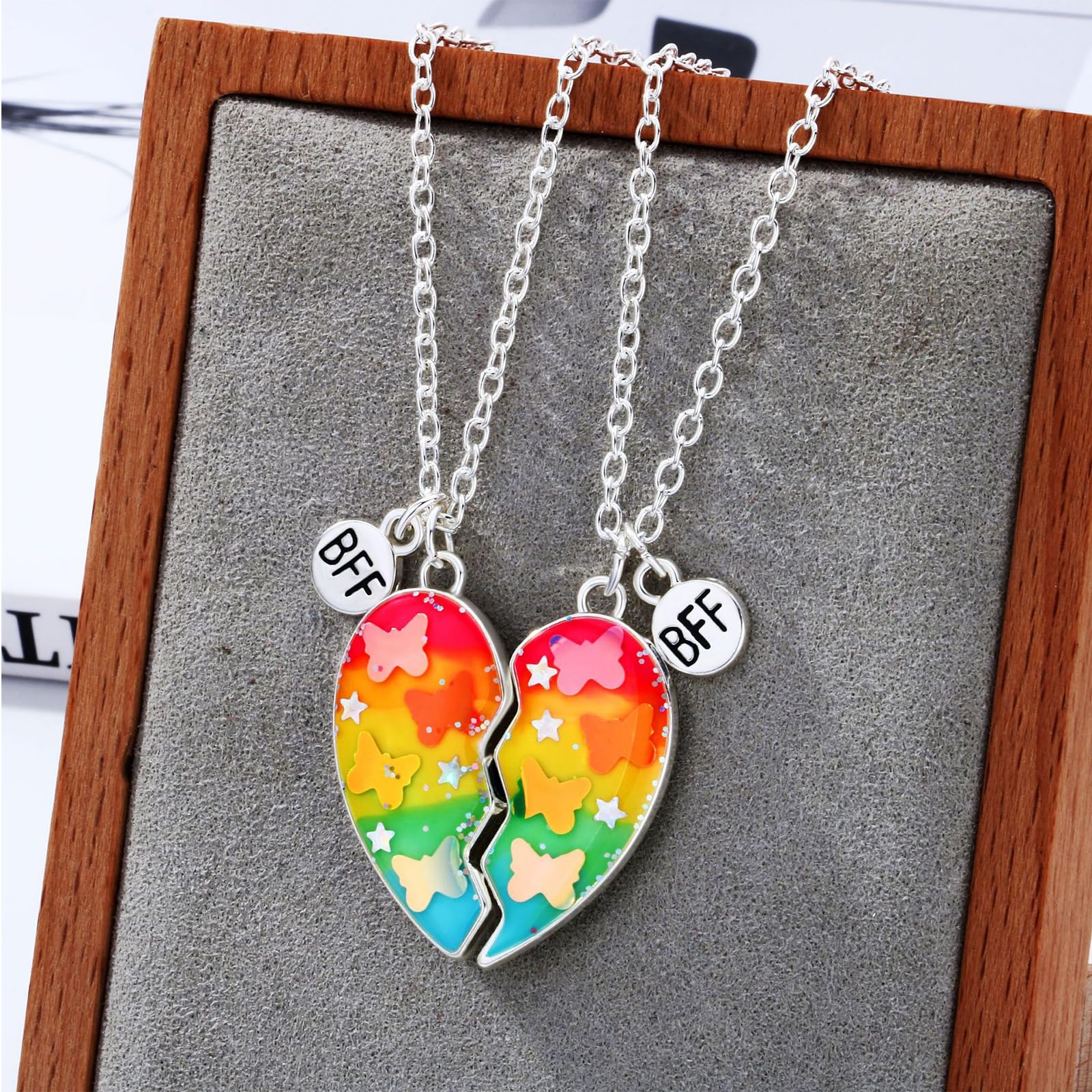 Swarovski Crystal BFF inciso Best Friend Heart 2 Catene Collana con ciondolo Amicizia Amante Natale 20° 30° 40° 50° 55° Regalo di compleanno - Italia