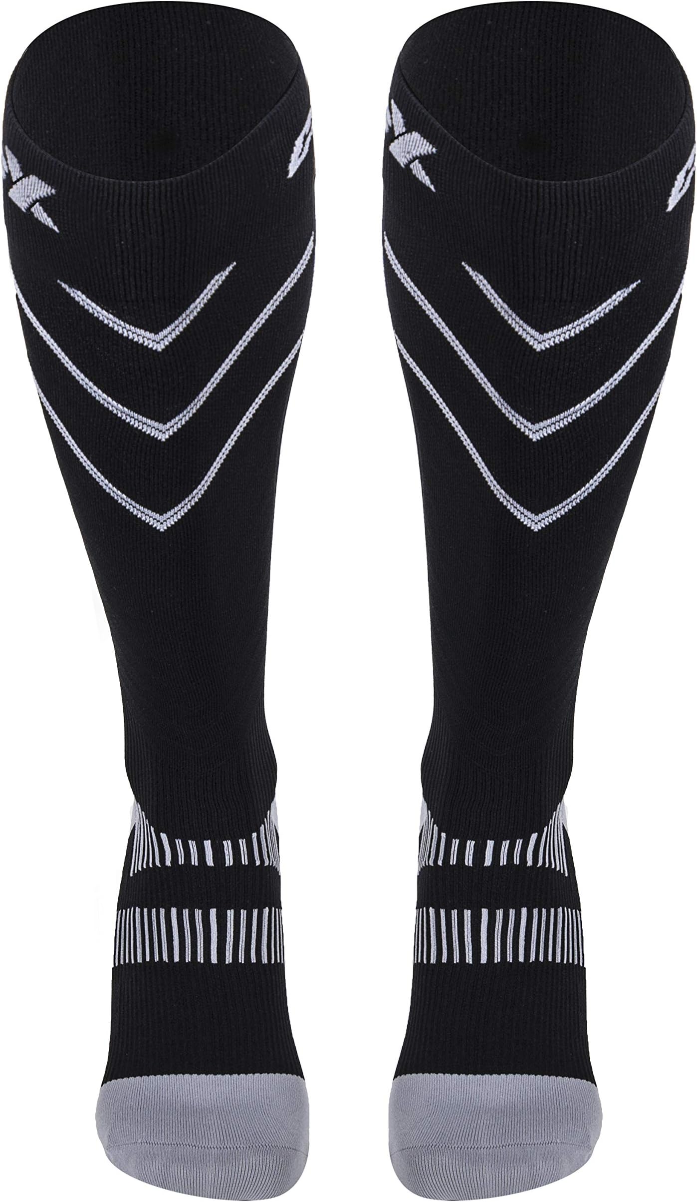 CSX Compression Socks for Men and Women, Knee High, Recovery Support, Athletic Sport Fit, Silver on Black, Medium (15-20 mmHg)