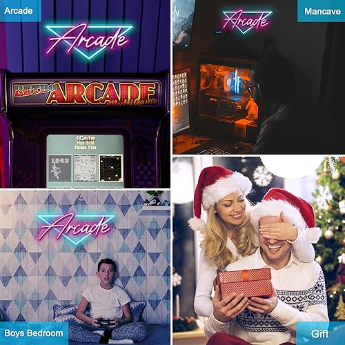 Miniatura 7 de Kavaas Letrero de neón de arcade, letreros LED para decoración de sala de arcade, letrero de neón retro para dormitorio de niños, decoración de