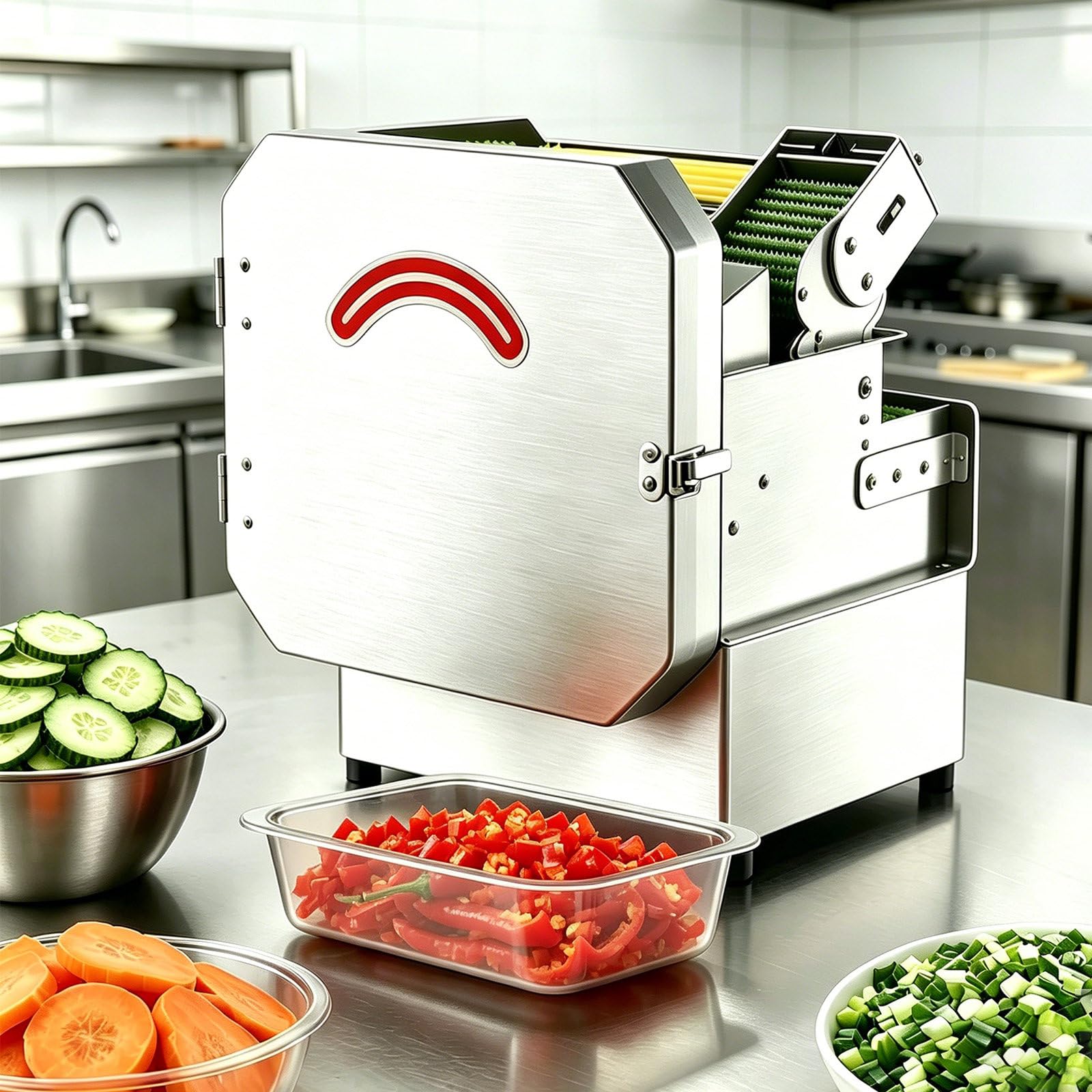 SOTIKARERY 200W Heavy Duty Electric Slicer, Stainless Steel Vegetable Chopper 150kg/h, Automatic Scallion Chopper 700 RPM, Thickness Adjustable,70mm Wide Chute for Bulk Meal Prep