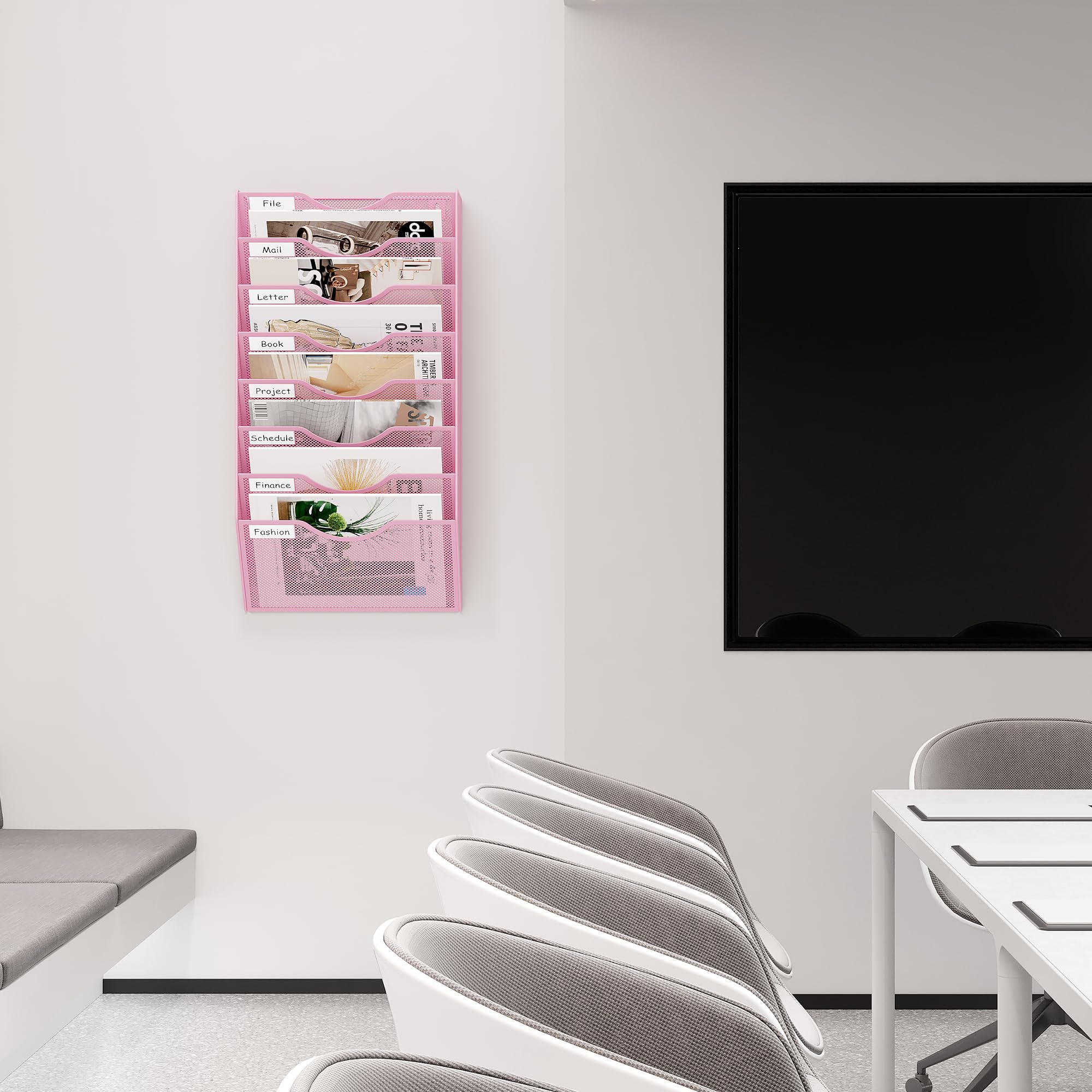 EasyPAG Organizador de archivos de pared de malla de 8 bolsillos con soporte para llaves, fácil gestión y clasificación de archivos, soporte de pared que ahorra espacio para oficina, hogar, aula