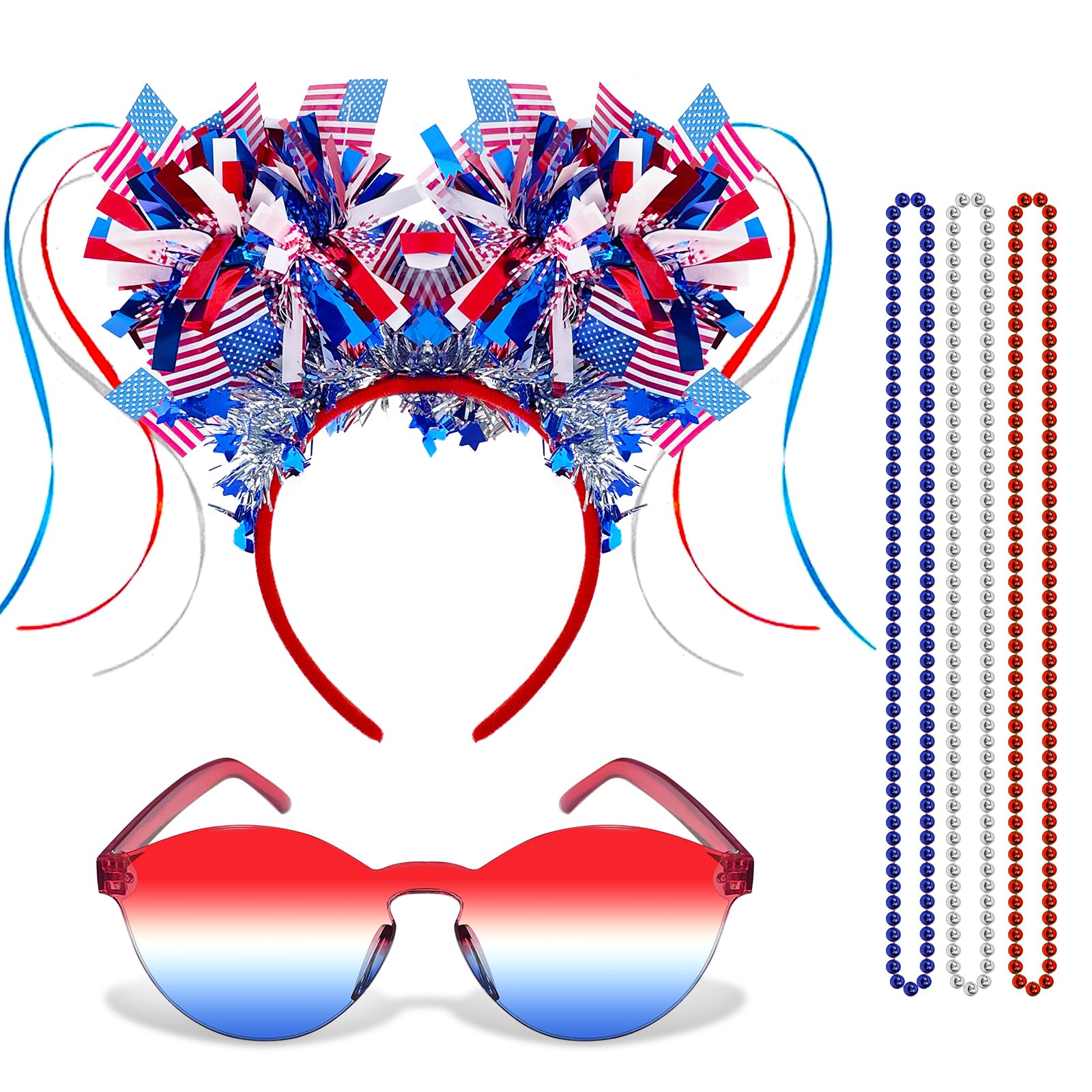 Asikkon 4th of July Headband for Women Girls, Red White and Blue Headband American Flag Hairband Set for Patriotic accessories Parade Halloween Party