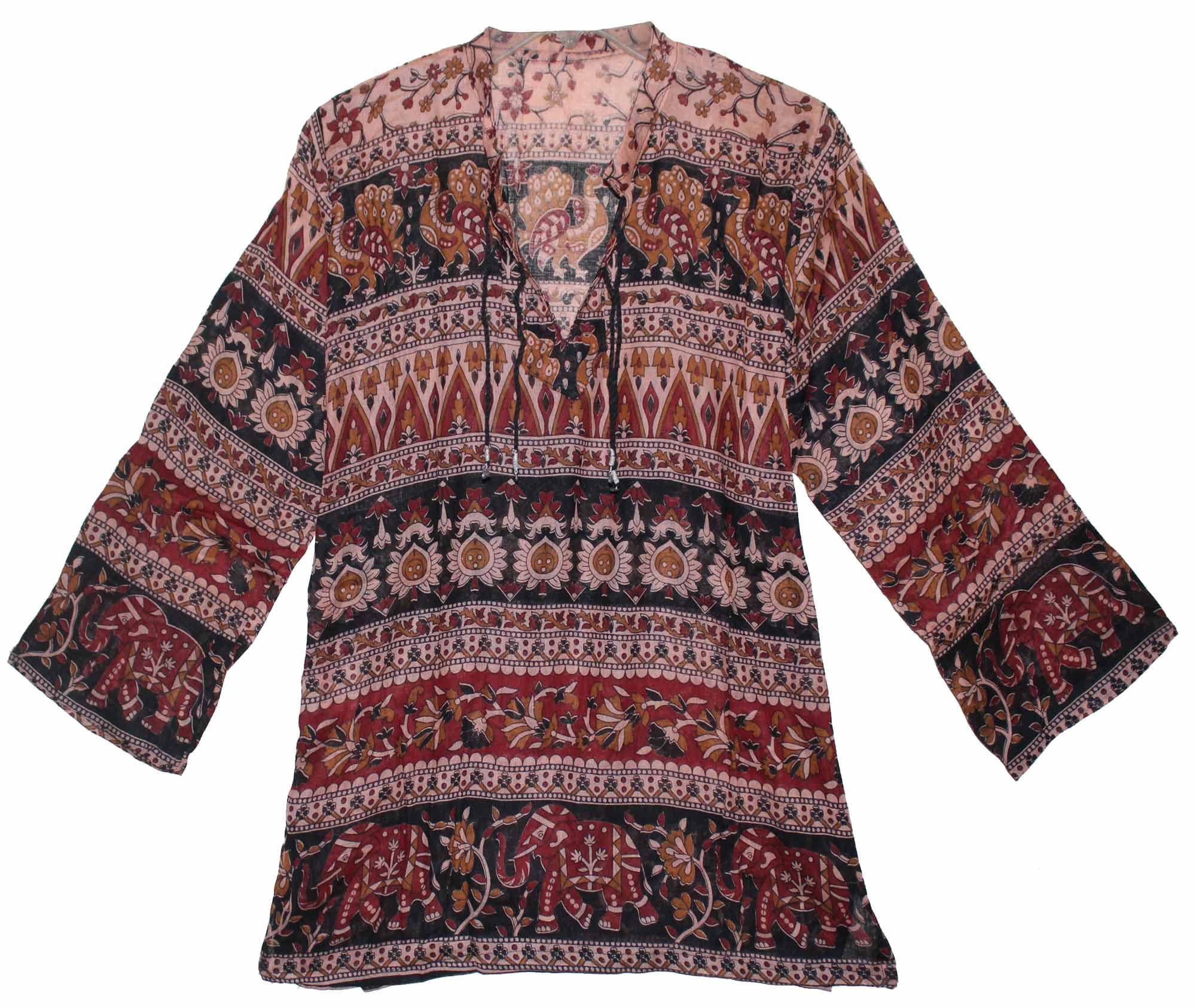 Indian Ethnic Cotton Top Blouse for Women Boho Shirt Tunic Floral Print Vintage Look
