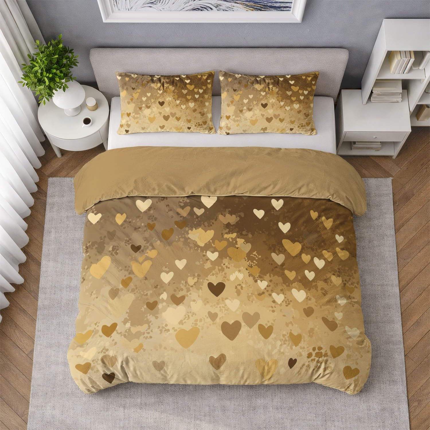 Générique Poszwa na kołdrę 160 x 200 cm - zestaw pościeli dla dorosłych z zamkiem błyskawicznym - trwała bezszwowa beżowa mikrofibra wystawne serce 1 osoba z poszewką na poduszkę 65 x 65 cm