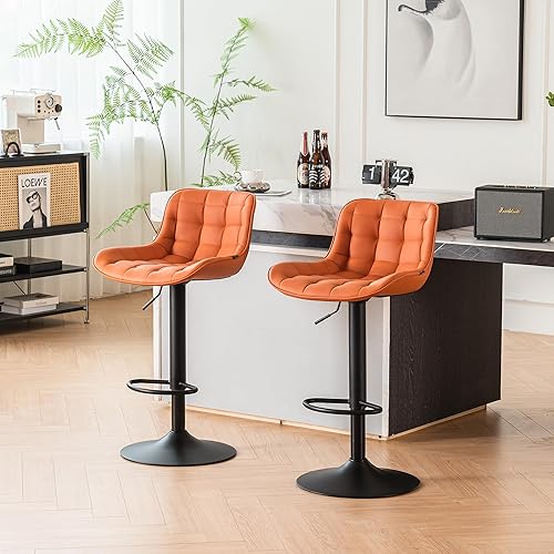YOUTASTE Juego de 2 taburetes de bar de altura de mostrador con respaldo, taburetes de bar tapizados de piel sintética, sillas de bar giratorias