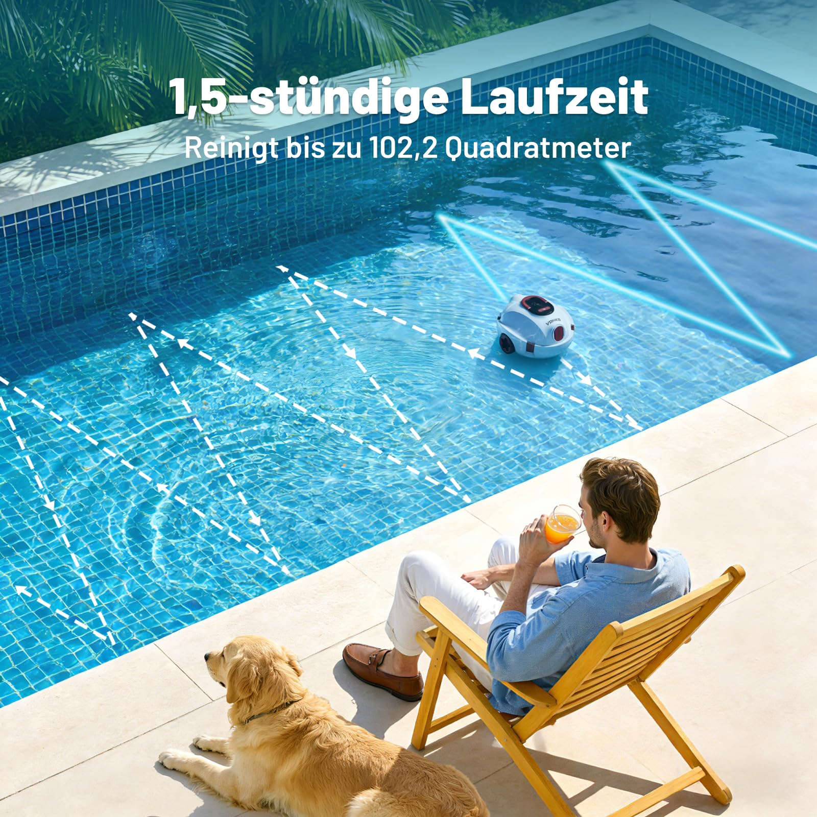 VONKO P10 Poolroboter, kabelloser Poolsauger mit Akku, 100 Min.Reinigungszeit mit Selbsteinparkfunktion, kompakter Poolreiniger Ideal für Flache Böden Pools bis zu 100㎡, Elfenbeinweiß