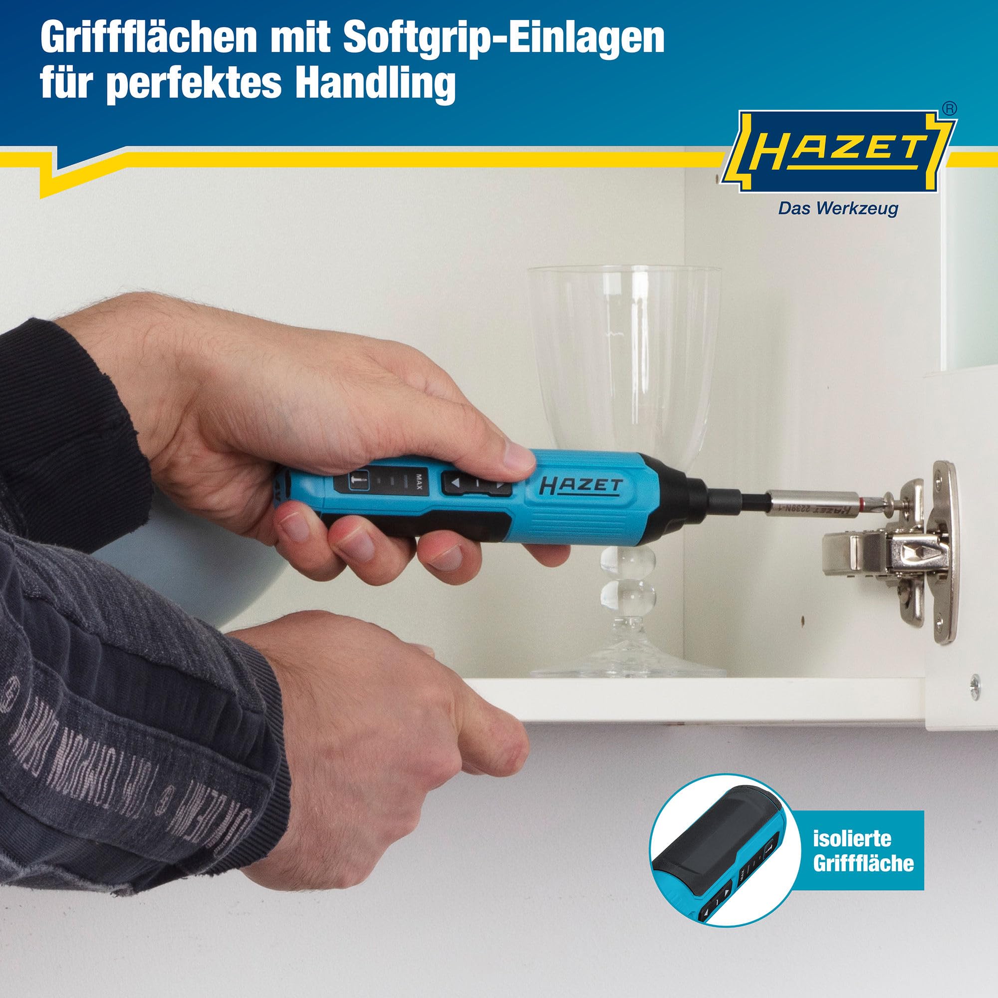 HAZET Akku-Stabschrauber 9230B-2, 1/4 Zoll (6,3 mm) Sechskant, 4 V / 2 Ah