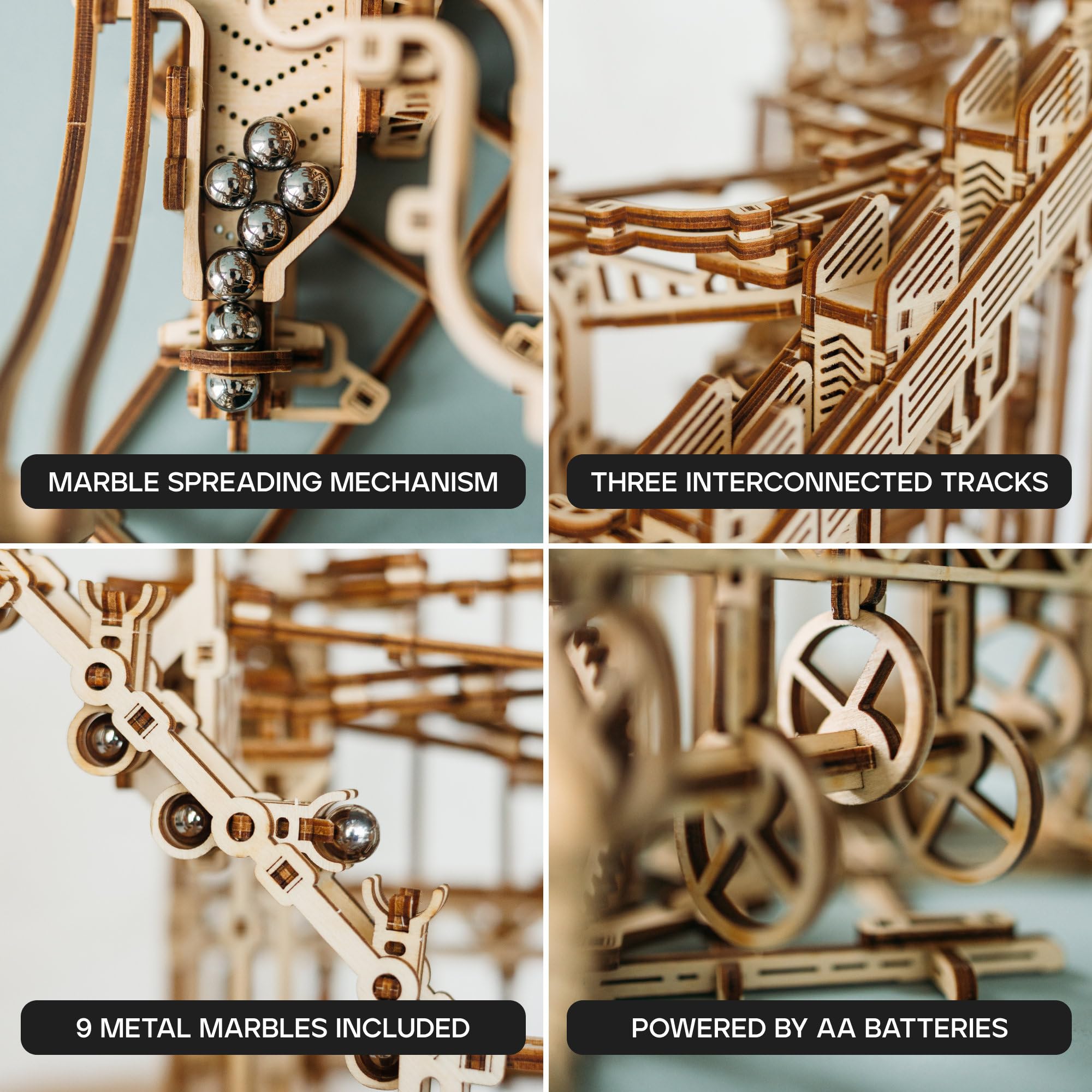 Wood Trick Spiral Marble Run Puzzle 3D di Legno per Adulti da Costruire | [558 Pezzi] Motorizzato Elettrico - Interattivo - Biglie Incluse - Kit di Montaggio Meccanico in Legno DIY per Adulti