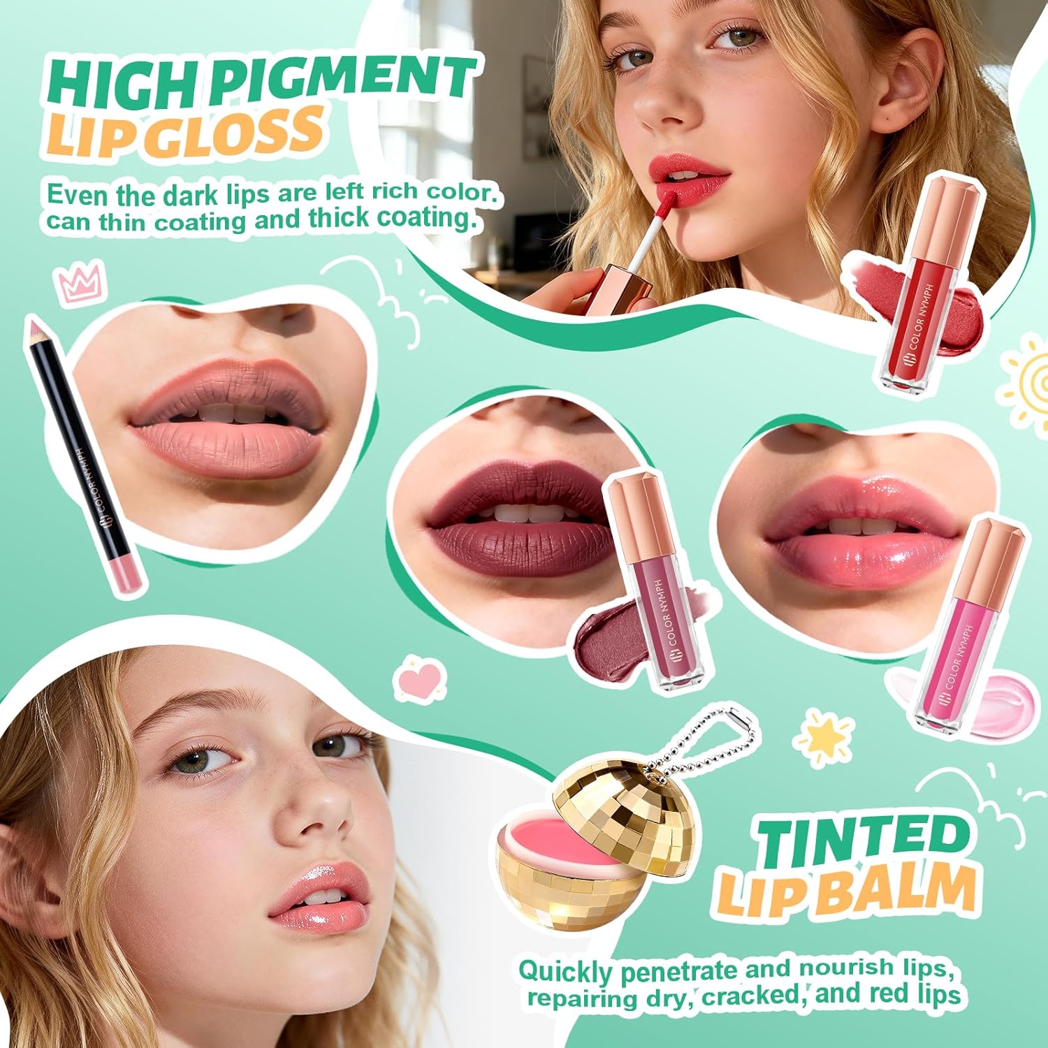 Color Nymph All In One Girls Makeup Kits for Teen Girls Full Kit with Storage Box, Make up Set for Girl with Eyeshadow Blushes Contour Highlighter Lipgloss Lipliner Lip Balm Eyeliner and Mirror
