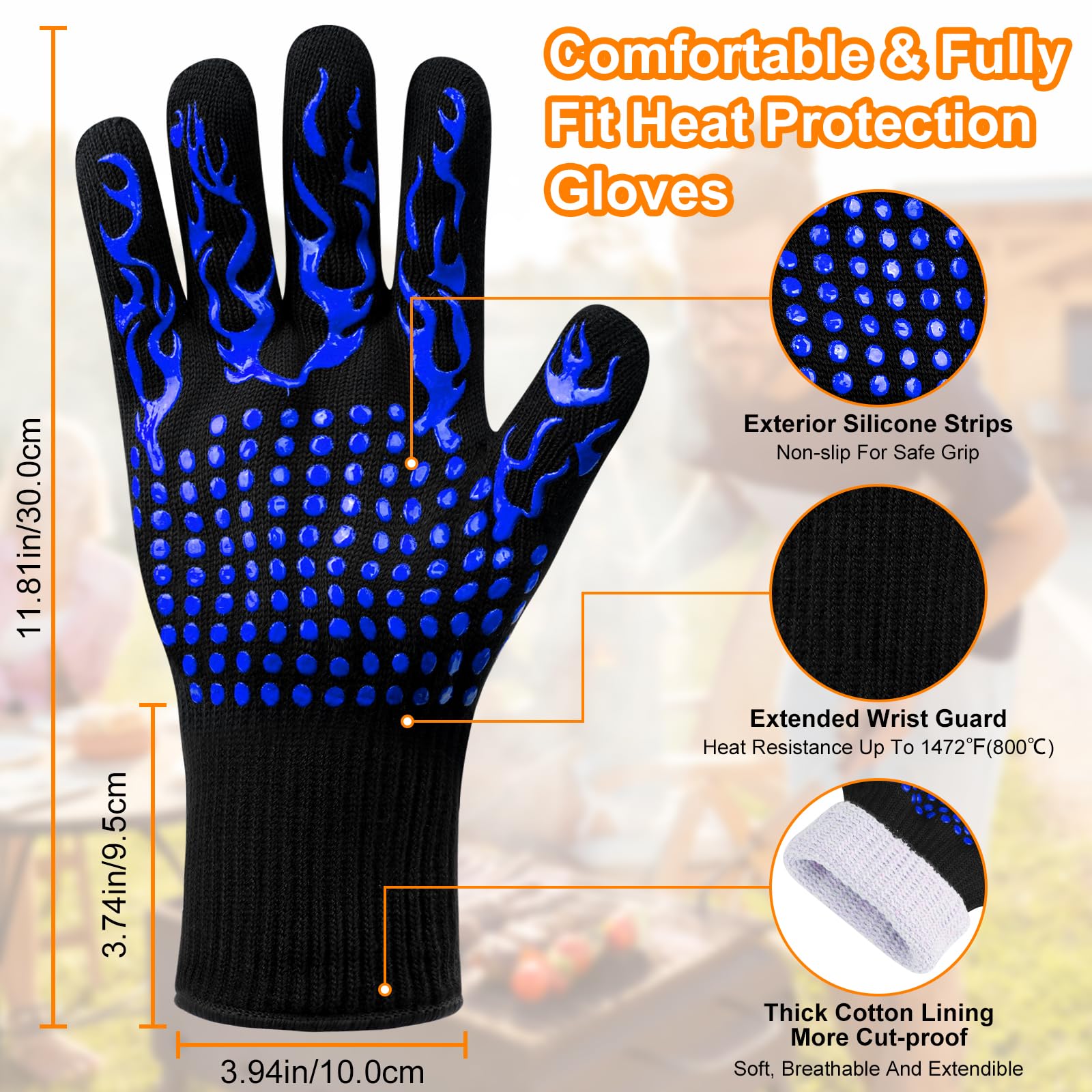 flintronic Grill Gloves Heat Resistant Fire Resistant Oven Gloves Hand Protection Grill Gloves - Image 2