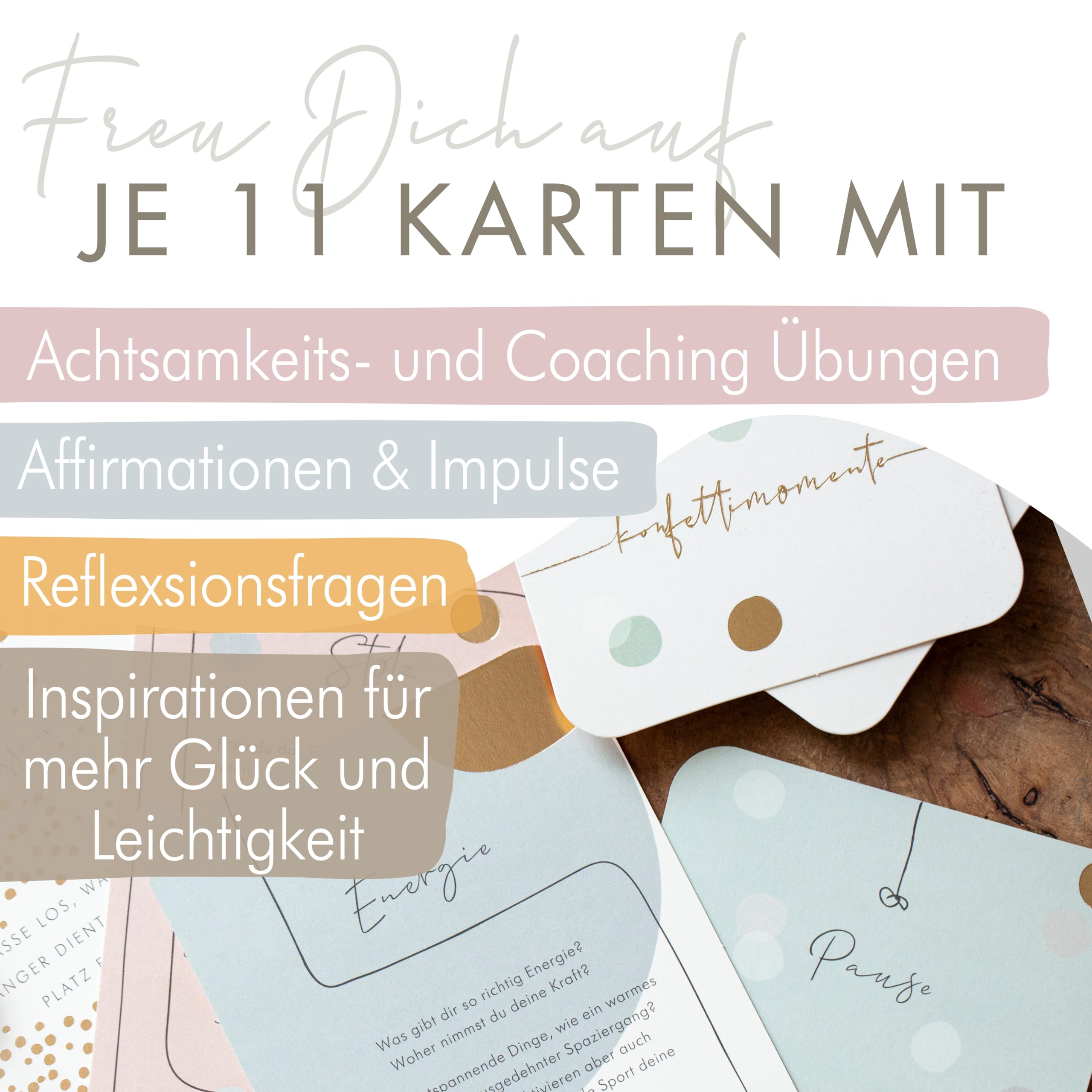 Momentos de confeti – Producto B – Pequeño daño al embalaje | Tarjetas de atención plena | Afirmaciones positivas para adultos y niños con folleto de acompañamiento y meditación a