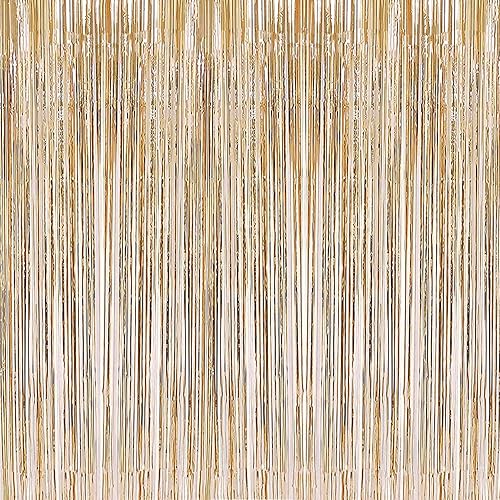 i-CHONY 2 Piezas Cortinas de Flecos de Lámina de Oropel Metálico Dorado Champán de 3.2 pies x 8.2 pies, Telón de Fondo para Cabina de Fotos para