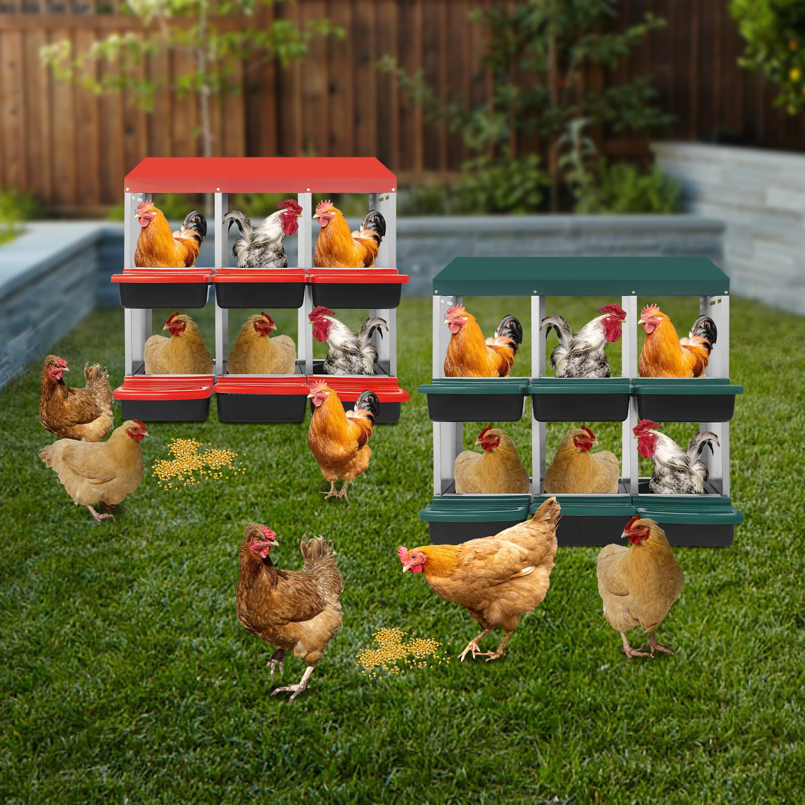 6 Pezzi Nido per Uova per Galline - Verde 6 Scomparti Nido per Galline Nido per Deporre Uova in Metallo con Fori di Aerazione