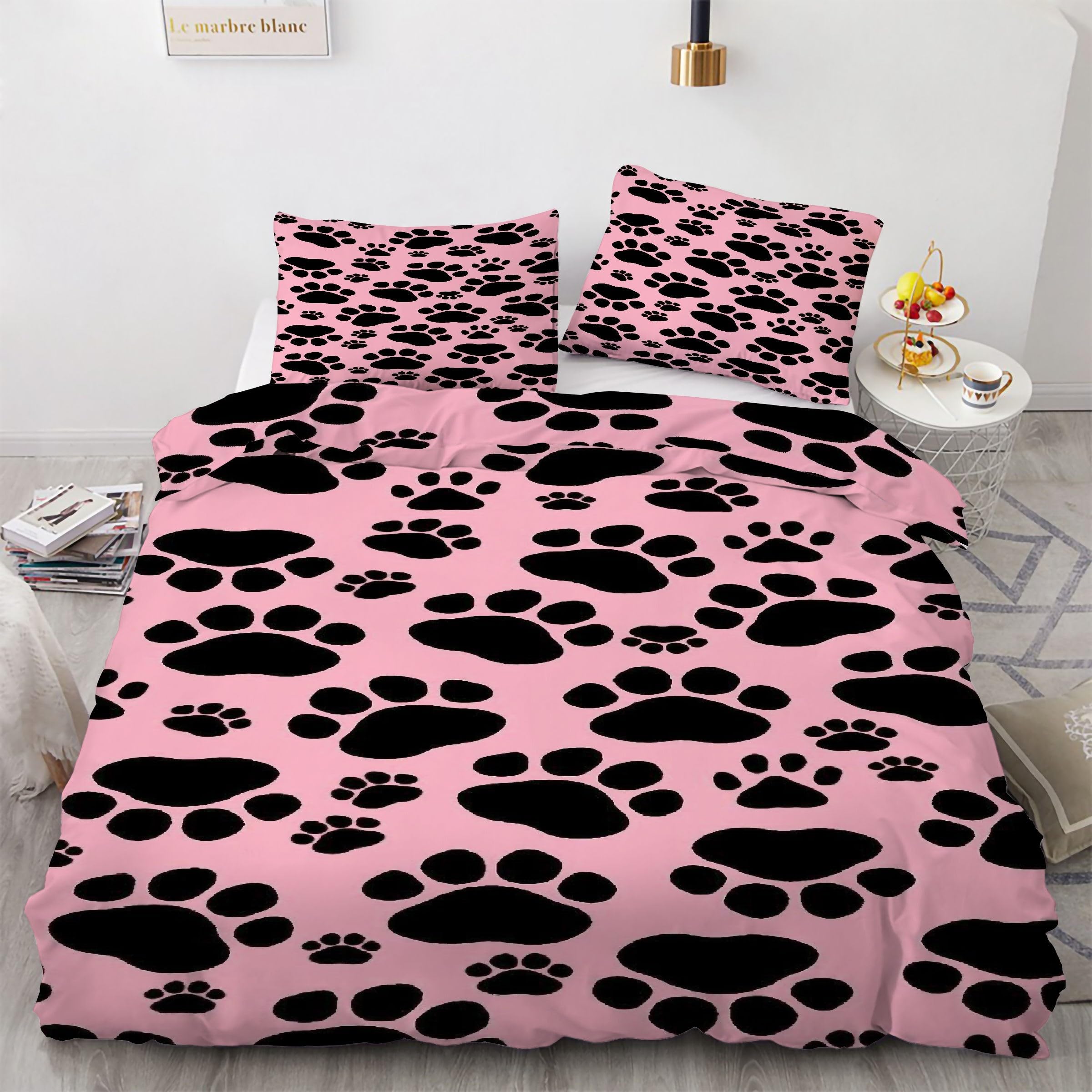Housse couette en microfibre douce rose 160x200 parure lit 3 pièces à fermeture éclair