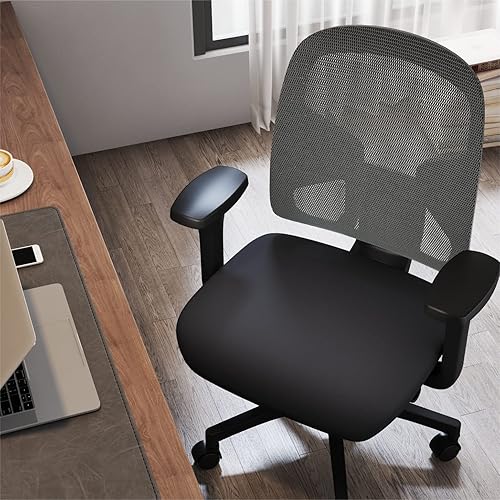 GABRYLLY Silla de escritorio de oficina, silla ergonómica de malla con respaldo medio, silla de trabajo para computadora con reposabrazos anchos y