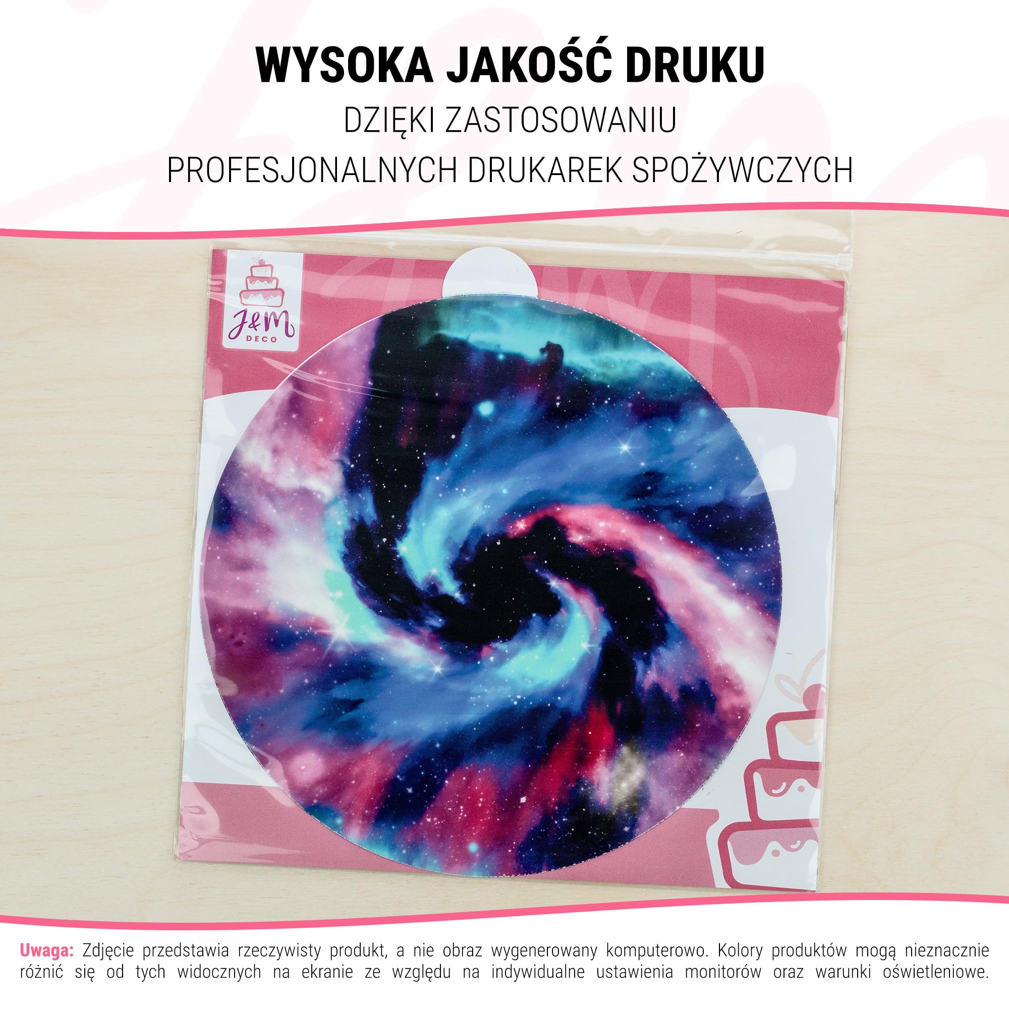 J&M DECO Nakładka na tort Galaxy – jadalna dekoracja na tort Ø 20 cm – obraz na tort z motywem kosmicznym na urodziny dziecka – papier cukrowy dekoracja tortu – gotowa do użycia