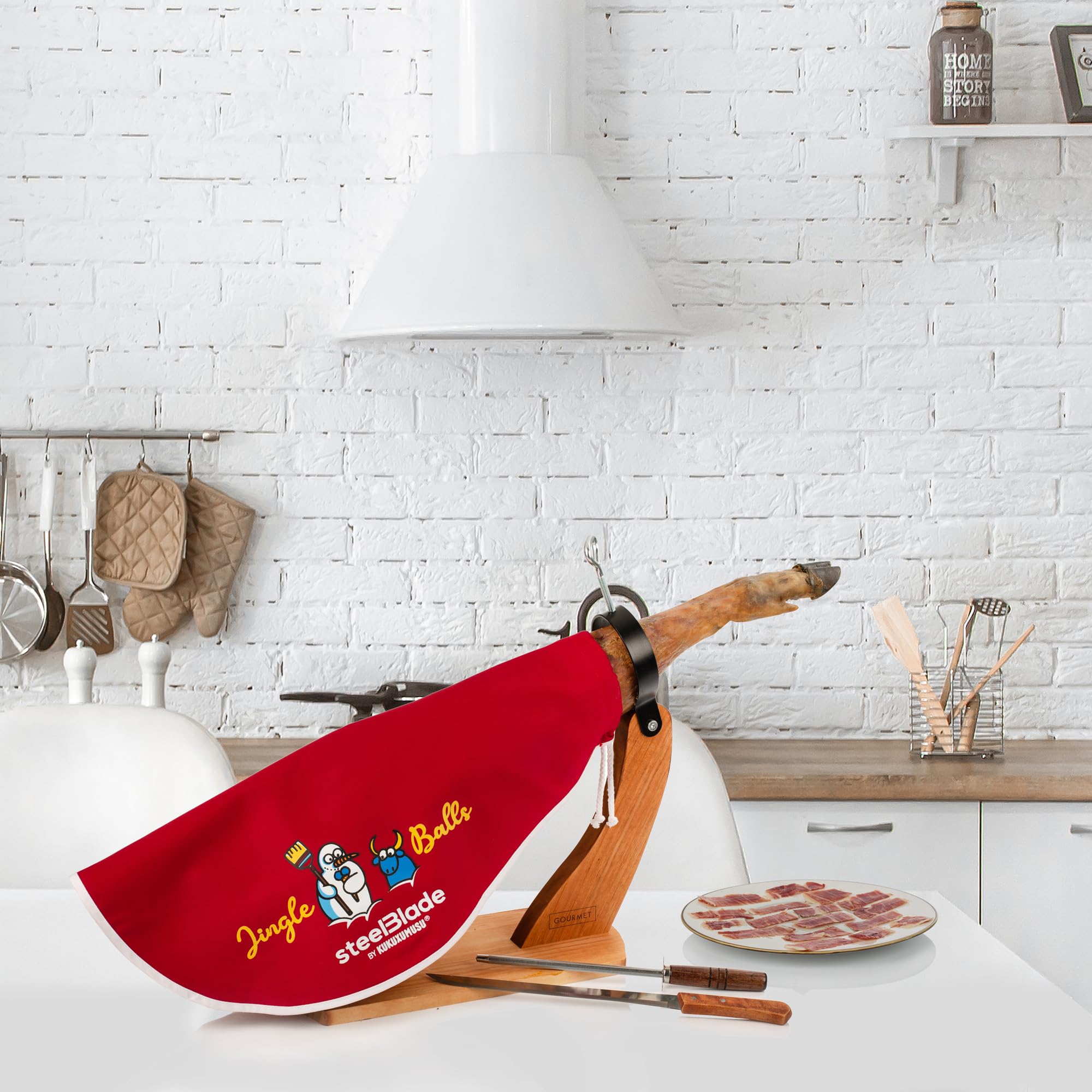 Prosciutto Gondola + Copri prosciutto Kukuxumusu + Coltello prosciutto e Chaira - Supporto prosciutto prodotto in Spagna